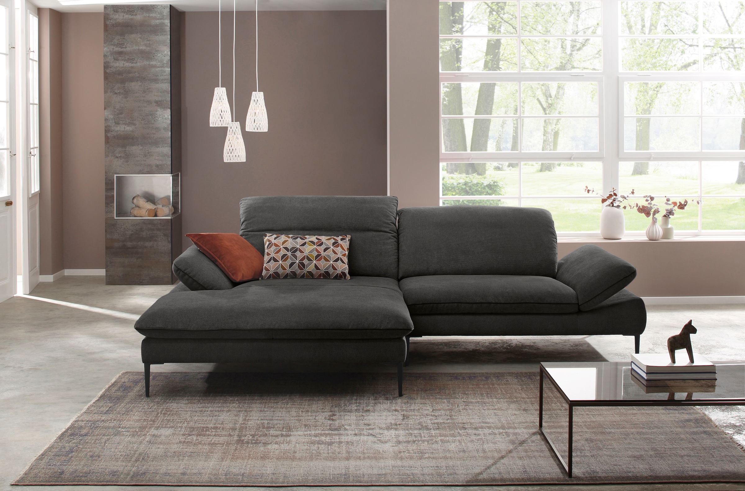 W.SCHILLIG Ecksofa »enjoy&MORE, Designsofa, elegant und bequem, L-Form«, Sitztiefenverstellung, Füße schwarz pulverbeschichtet, Breite 294 cm