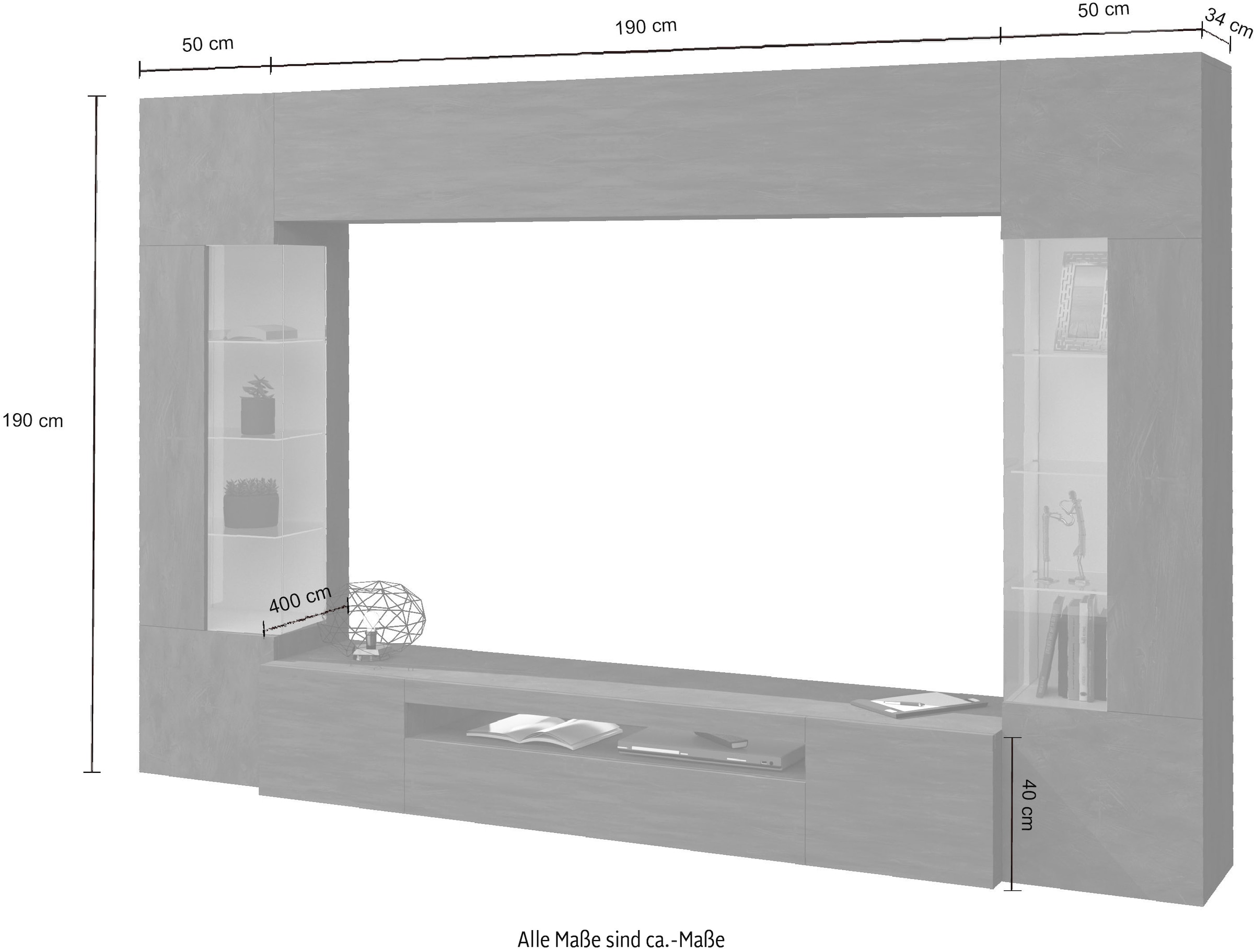 INOSIGN Wohnwand »New Egypt«, (4 St., Breite 290cm), bestehend aus 2 Stauraumvitrinen, 1 Lowboard, 1 Hängeschrank
