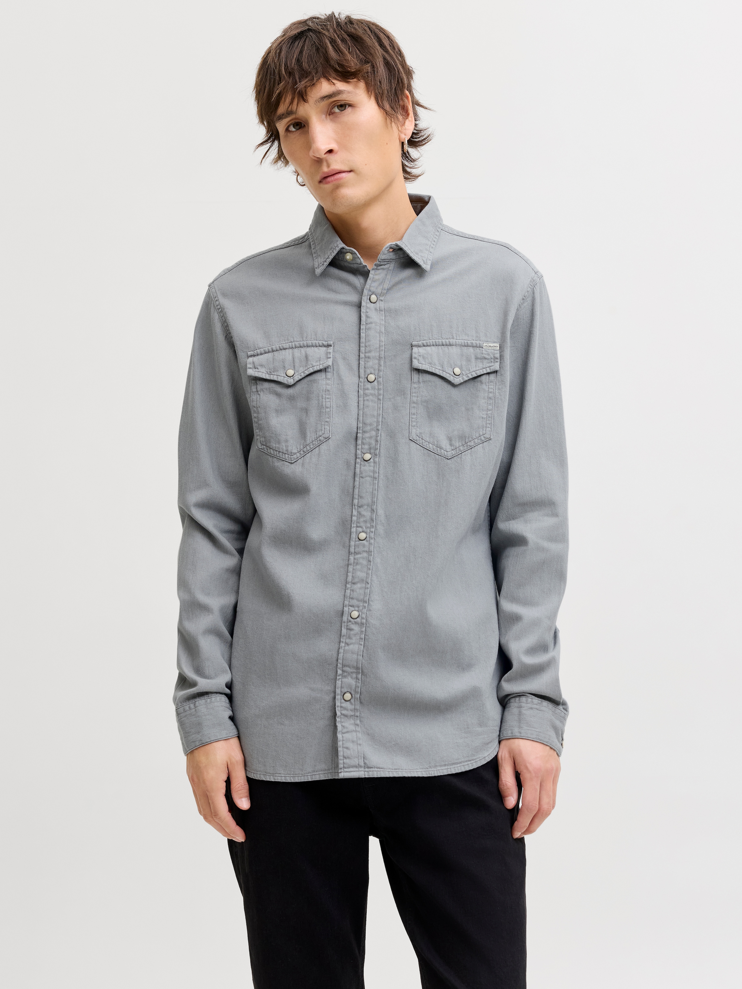 Jack & Jones Jeanshemd »JJESHERIDAN im Workwear-Stil mit robuster Baumwollqualität« unifarben, modisch, slim fit, Baumwolle, Hemdkragen