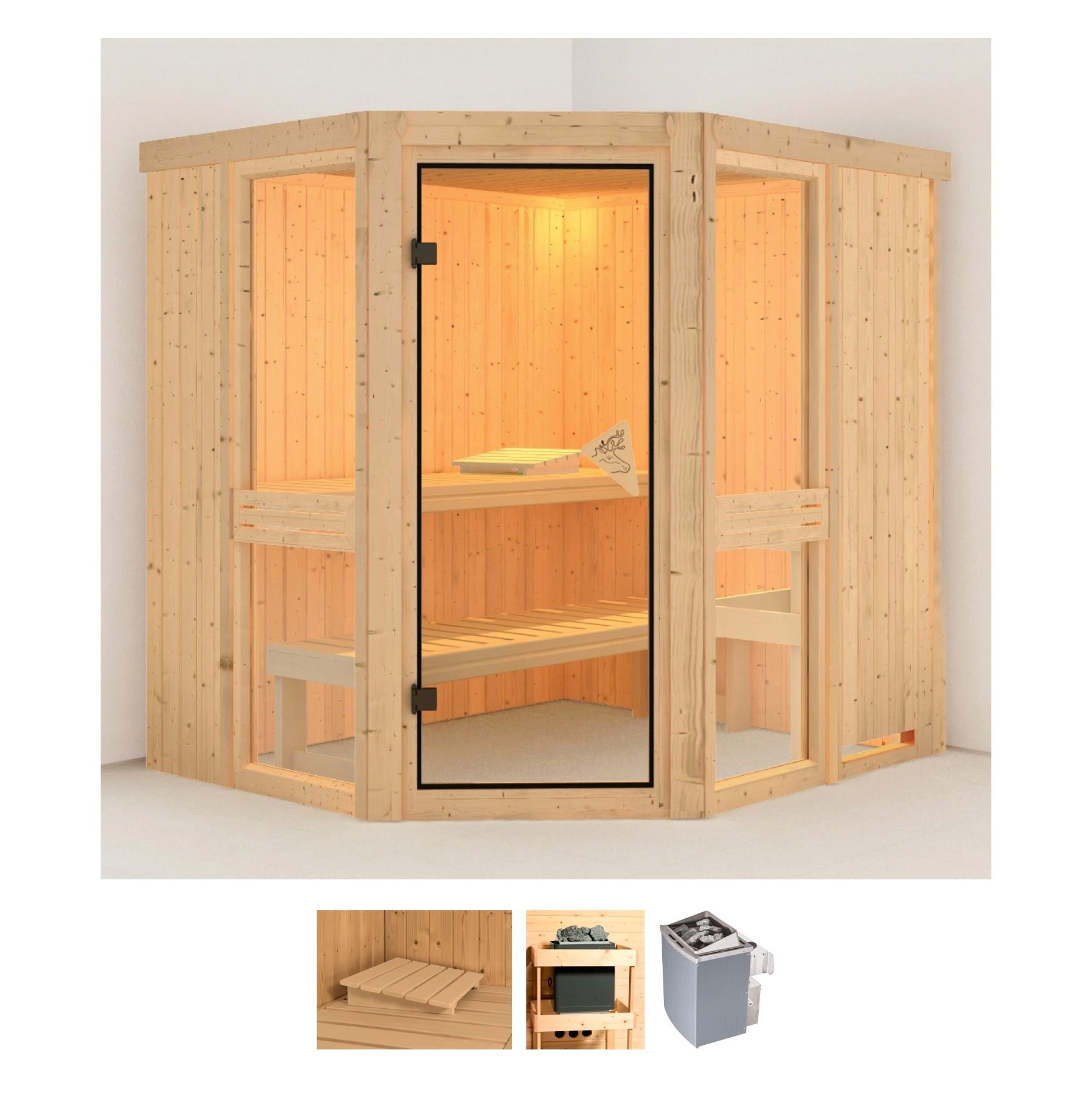 Karibu Sauna »Aline 1«, 9-kW-Ofen mit integrierter Steuerung