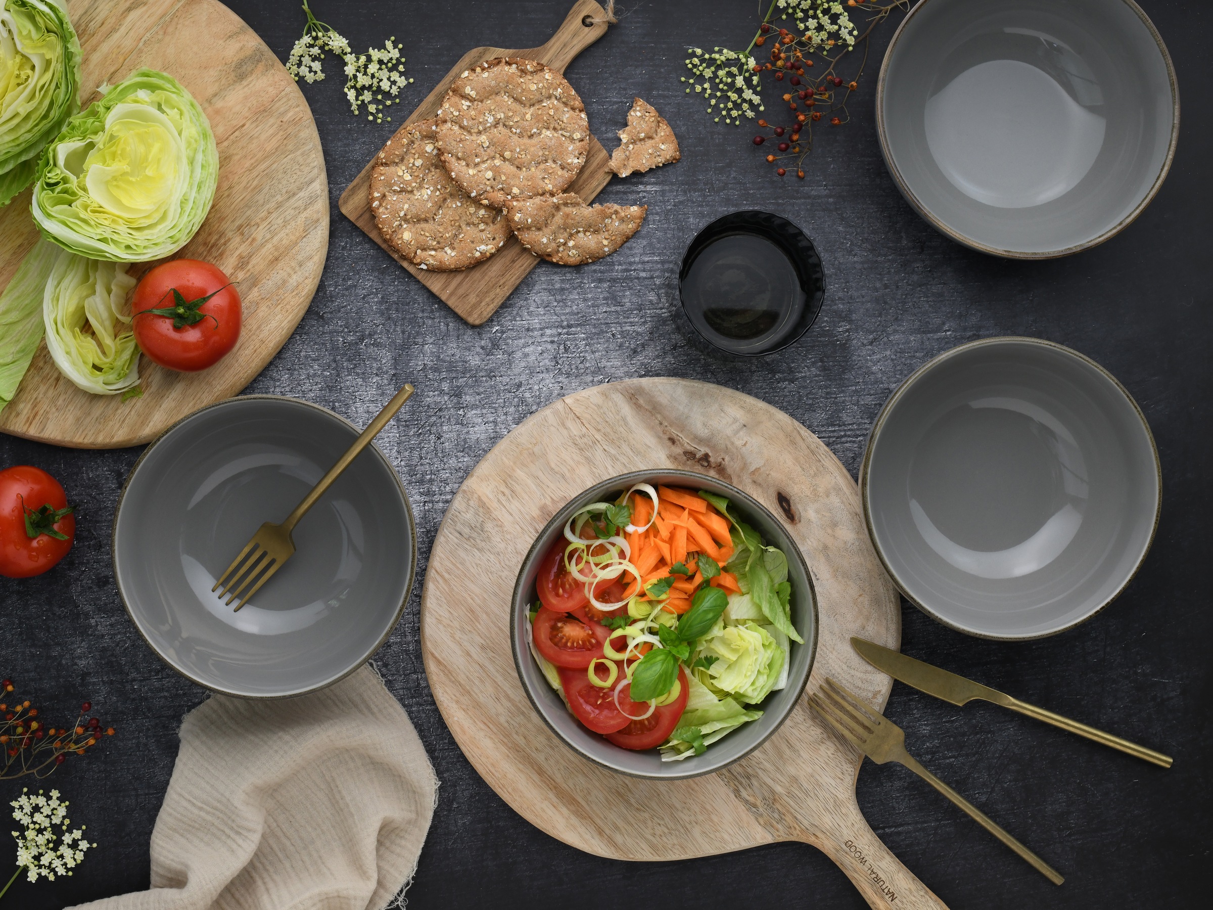 CreaTable Schale »Nature Collection, Buddha Bowl 4-tlg«, 4 tlg., aus Steinzeug, Handwerklicher Look, Vintage, Höhe 8,5 cm