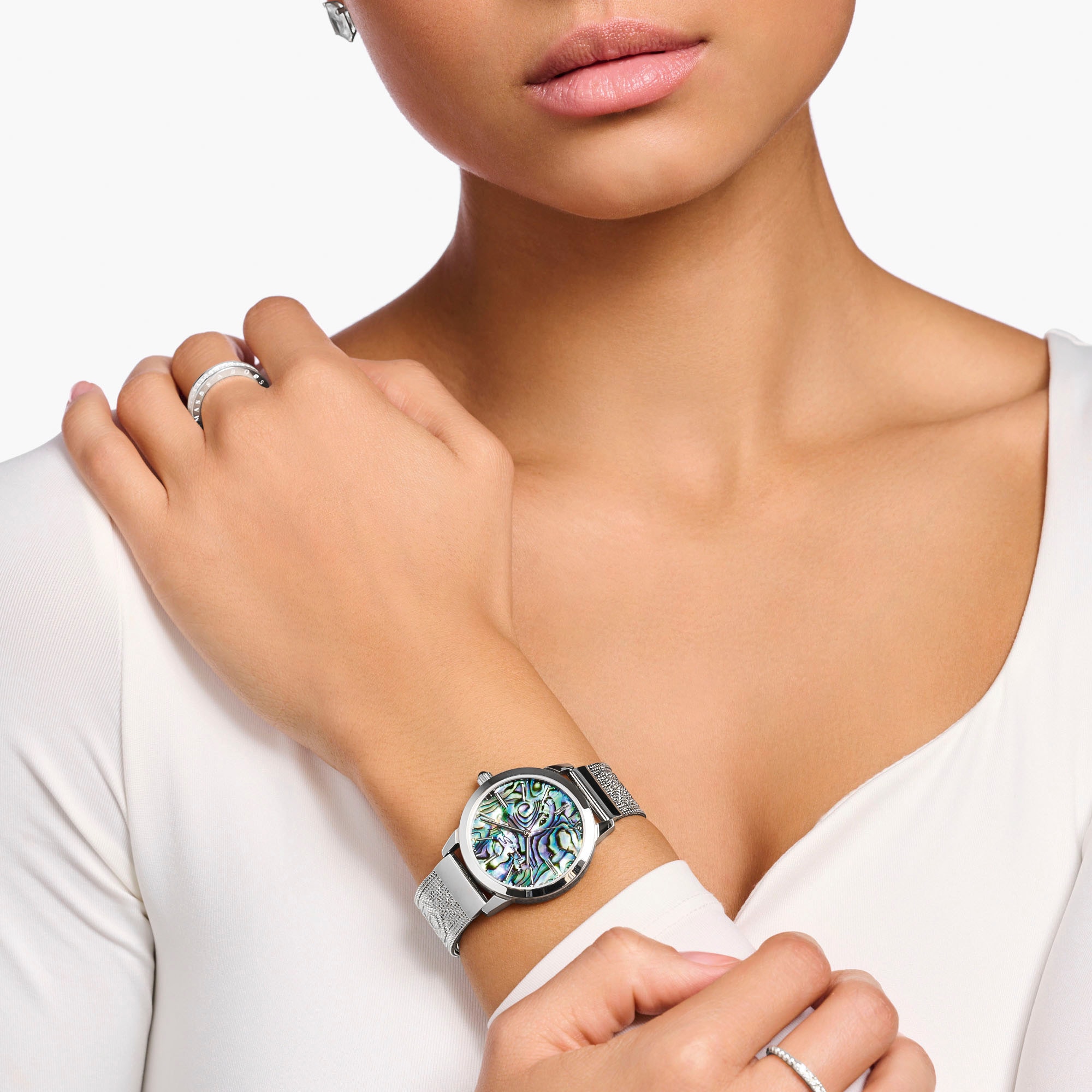 THOMAS SABO Quarzuhr »ARIZONA SPIRIT ABALONE«, Armbanduhr, Damenuhr, Hämatit-Stein auf der Krone, Abalone-Perlmutt