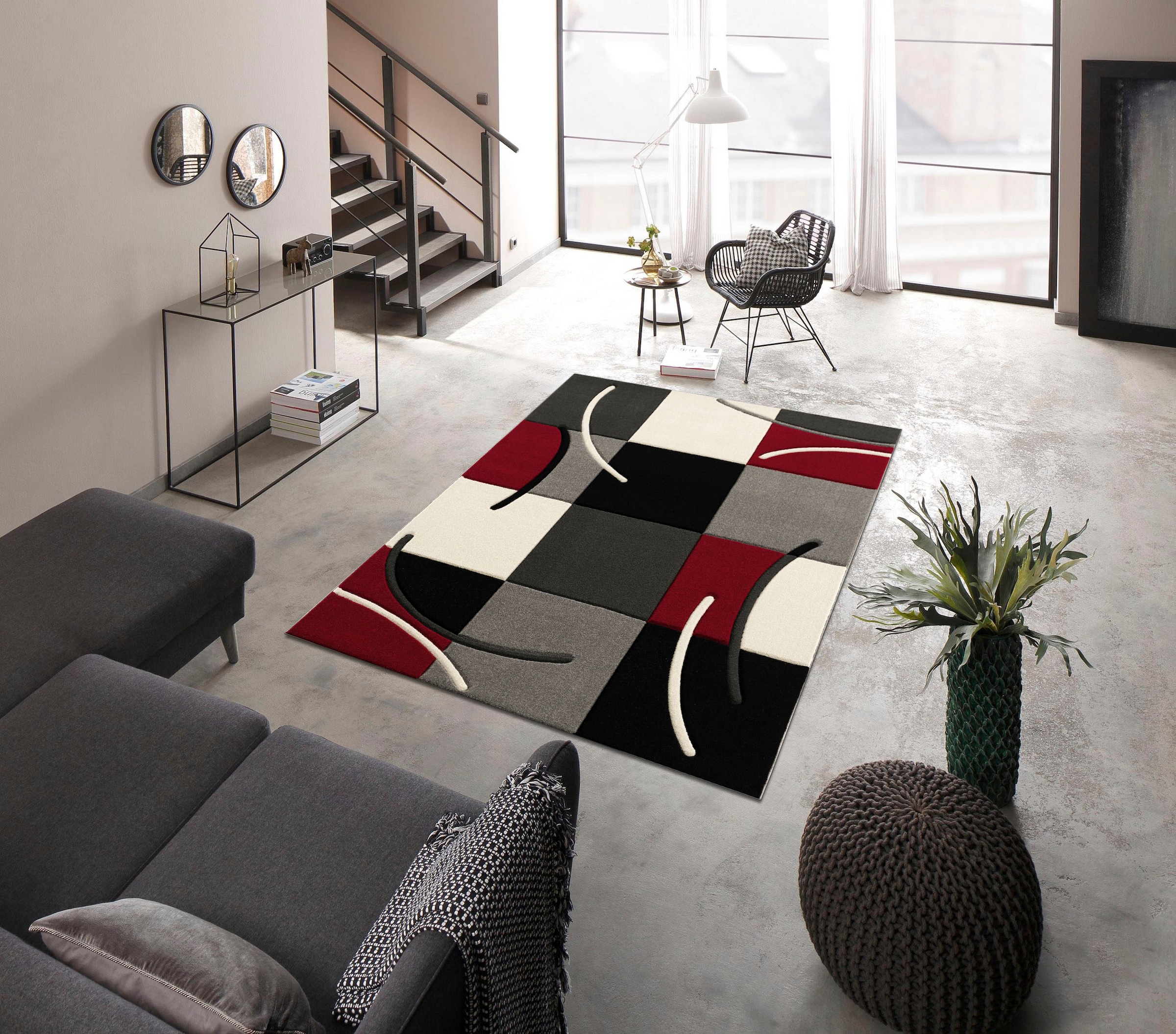 my home Teppich »Kjer«, rechteckig, mit handgearbeitetem Konturenschnitt im 3D-Design, Kurzflor