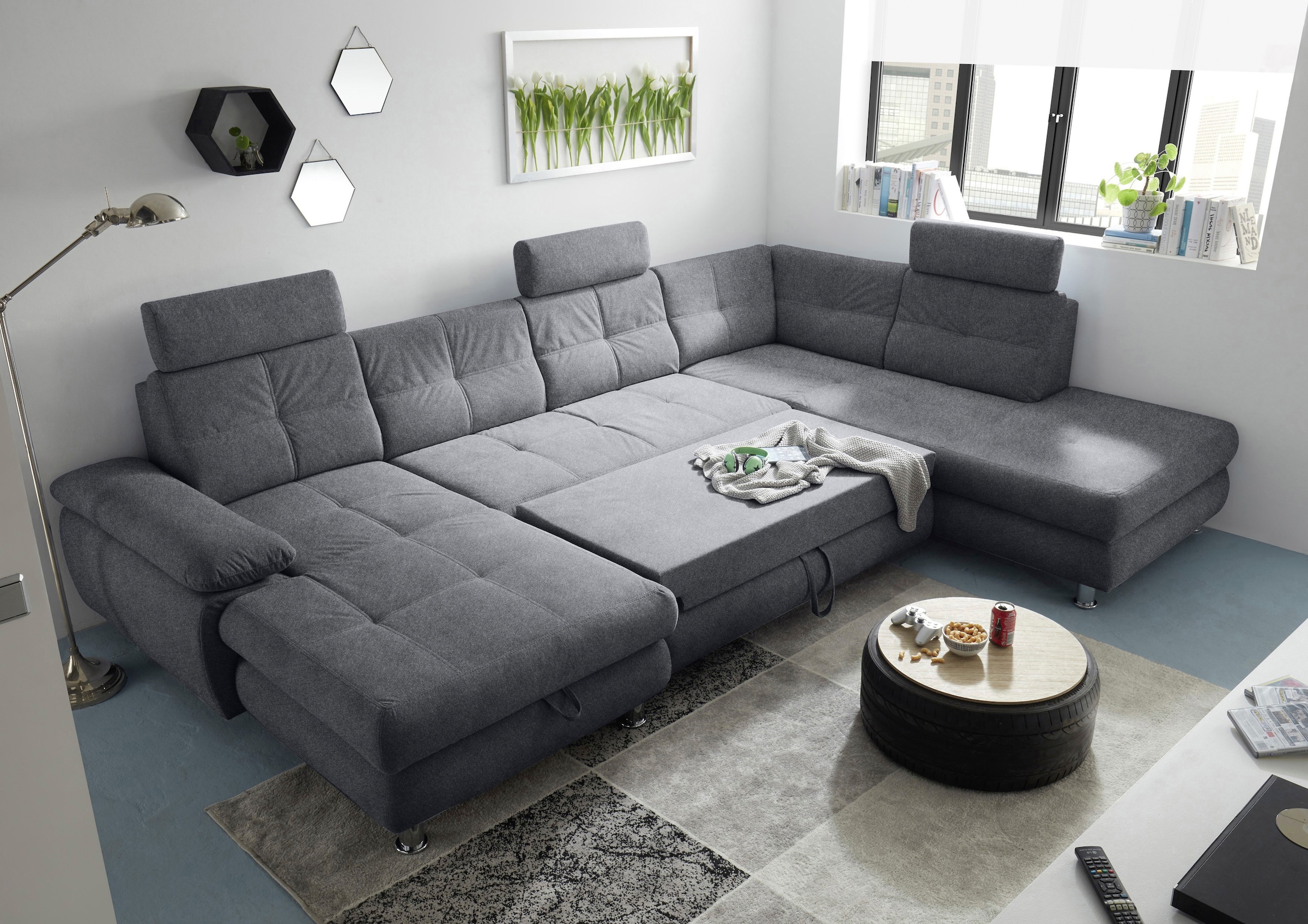 ED EXCITING DESIGN Wohnlandschaft »Alba U-Form«, mit Bettfunktion, Bettkasten, Armteilverstellung & Kopfstützen