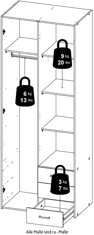 Home affaire Kleiderschrank, Mit viel Stauraum, graue Stangengriffe, Gr. ca. 200,4 x 77,6 x 49,5 cm