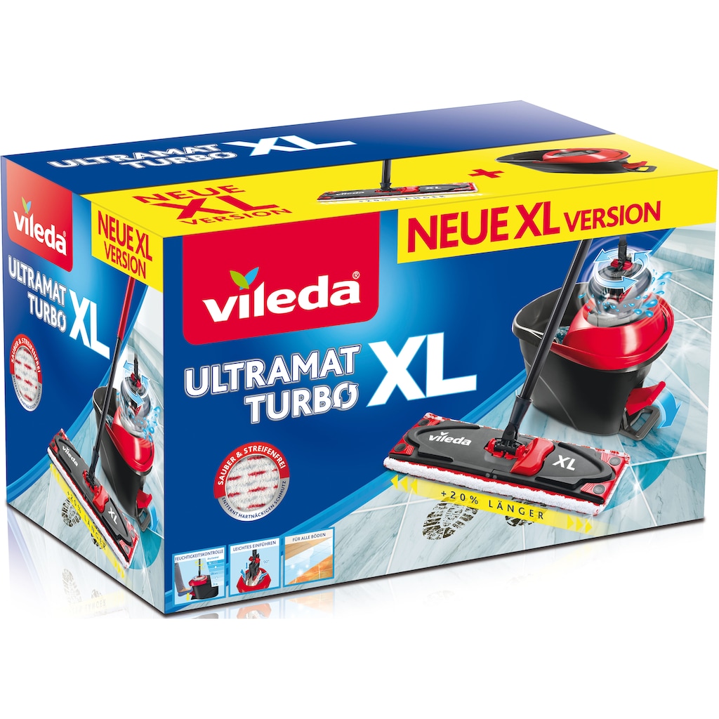 Vileda Bodenwischer-Set »Ultramax XL Turbo Box«, (Set, 3 St., Stiel, extragroßer Wischbezug, Powerschleuder und Fußpeda), ideal für große Flächen