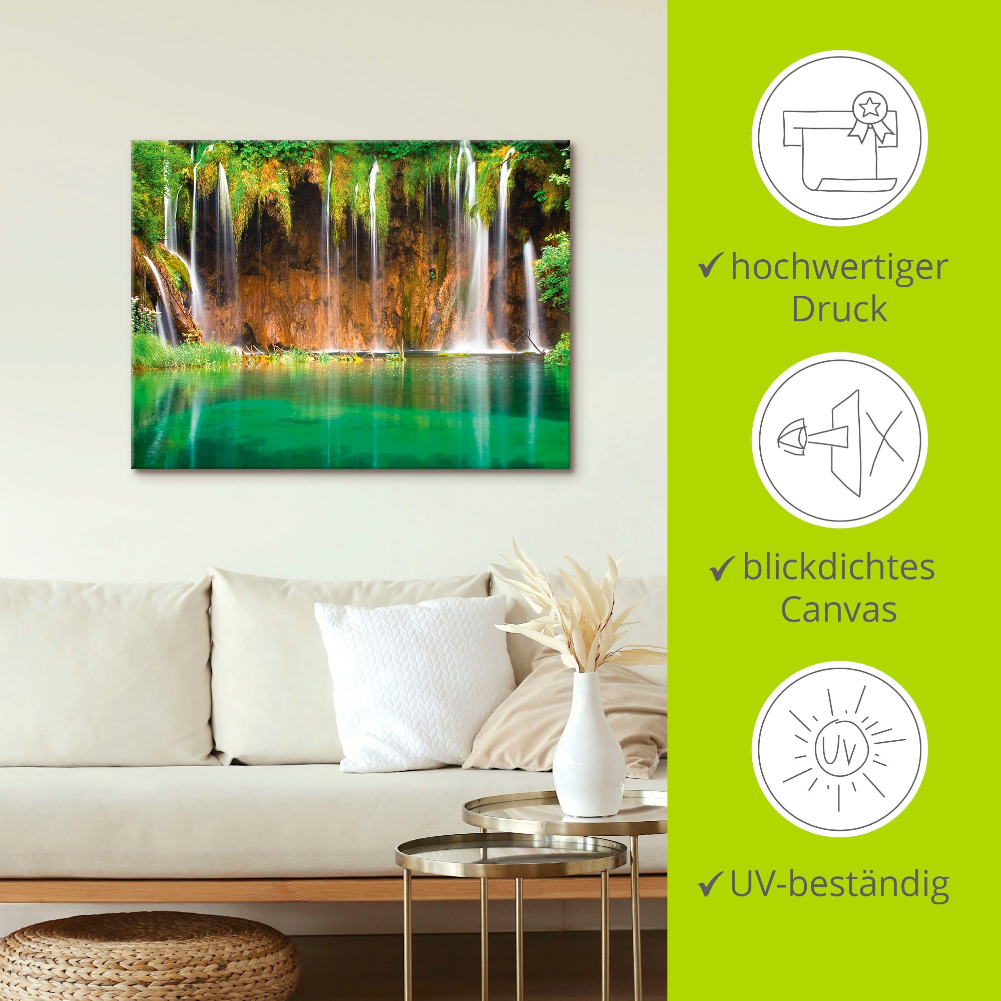 Artland Wandbild »Schöner Wasserfall im Wald«, Gewässer, (1 St.), als Leinwandbild, Poster in verschied. Größen