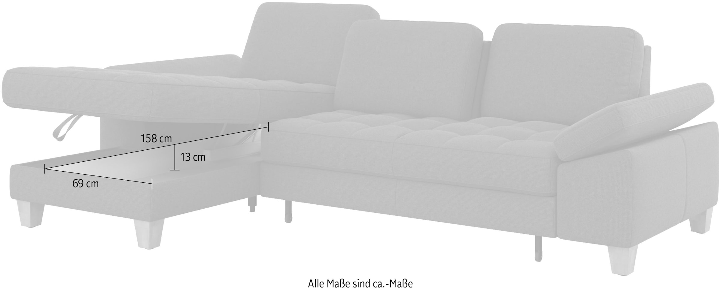 sit&more Ecksofa »Westham L-Form«, Recamiere, mit oder ohne Bettfunktion, Bettkasten, Füße wengefarben