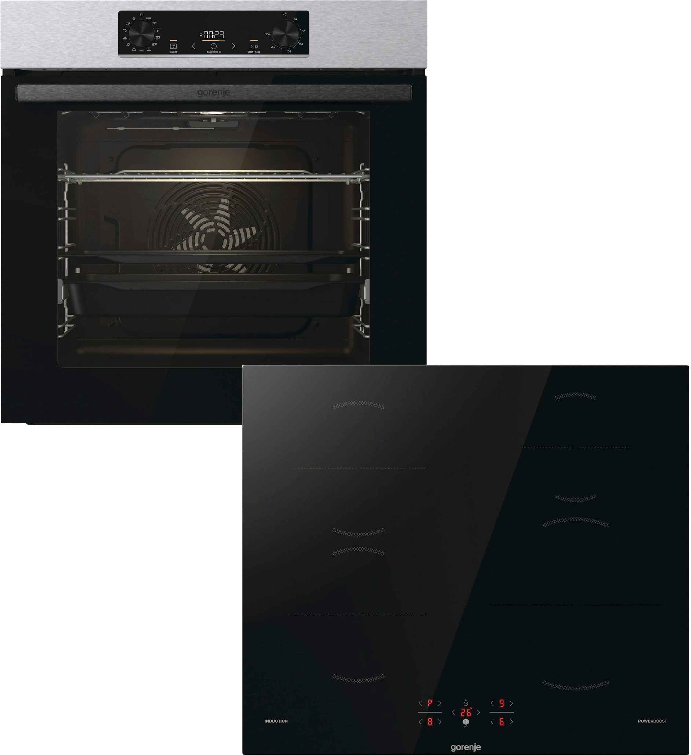 GORENJE Backofen-Set »Pacific Backofen-Set Basic Induktion 2021«, mit 1-fach-Teleskopauszug, Aqua Clean, (Set, 2 St.), AirFry-Funktion & Induktionskochfeld