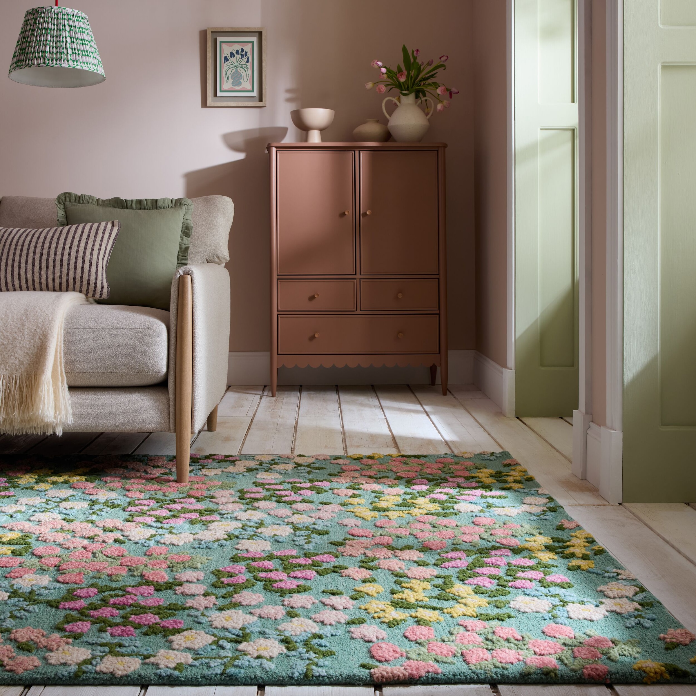 FLAIR RUGS Wollteppich »Emilia Floral«, rechteckig, 9 mm Höhe, Hoch-Tief-St günstig online kaufen
