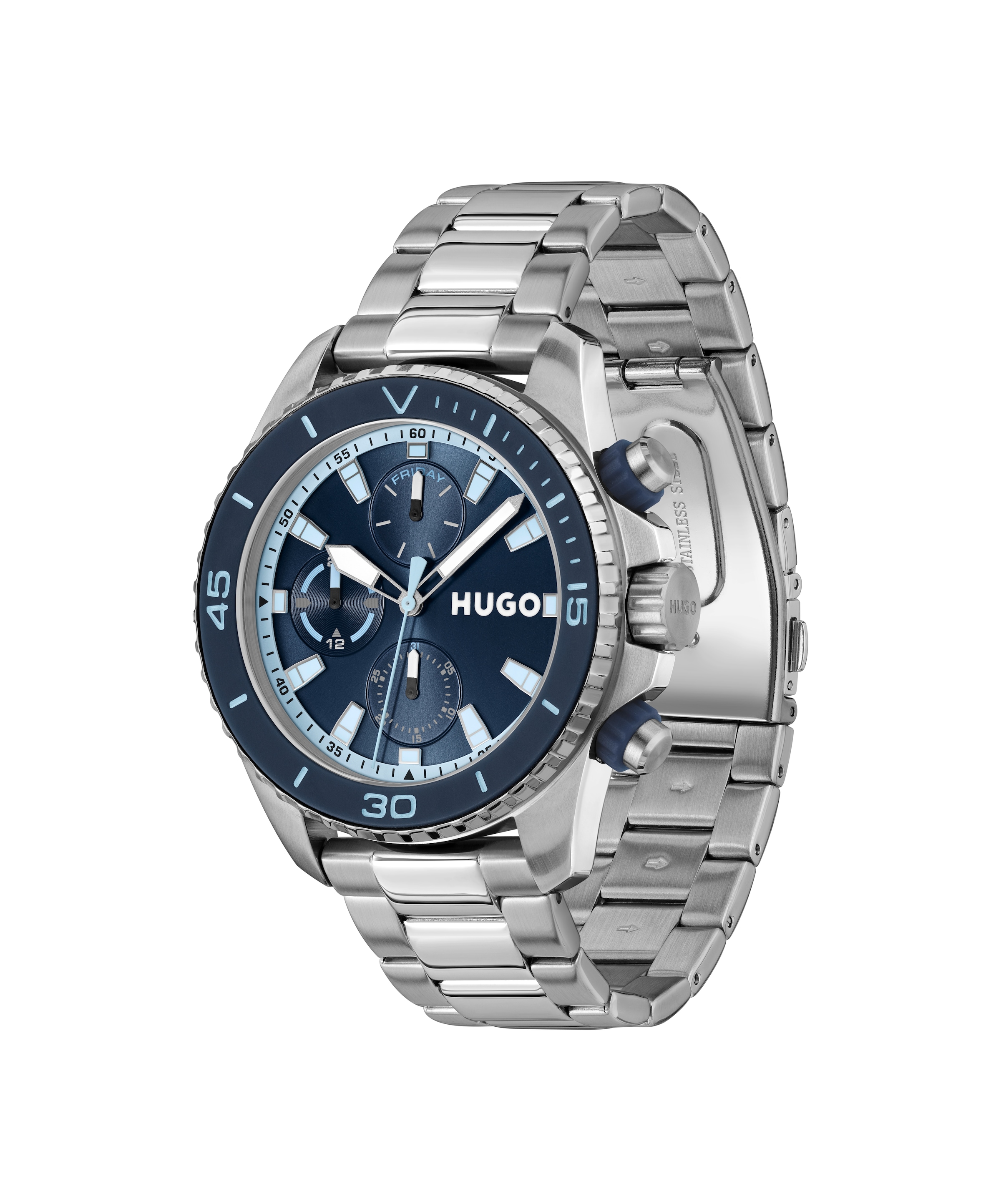 HUGO Multifunktionsuhr »#DIVE« Quarzuhr, Armbanduhr, Herrenuhr, Edelstahlarmband, analog