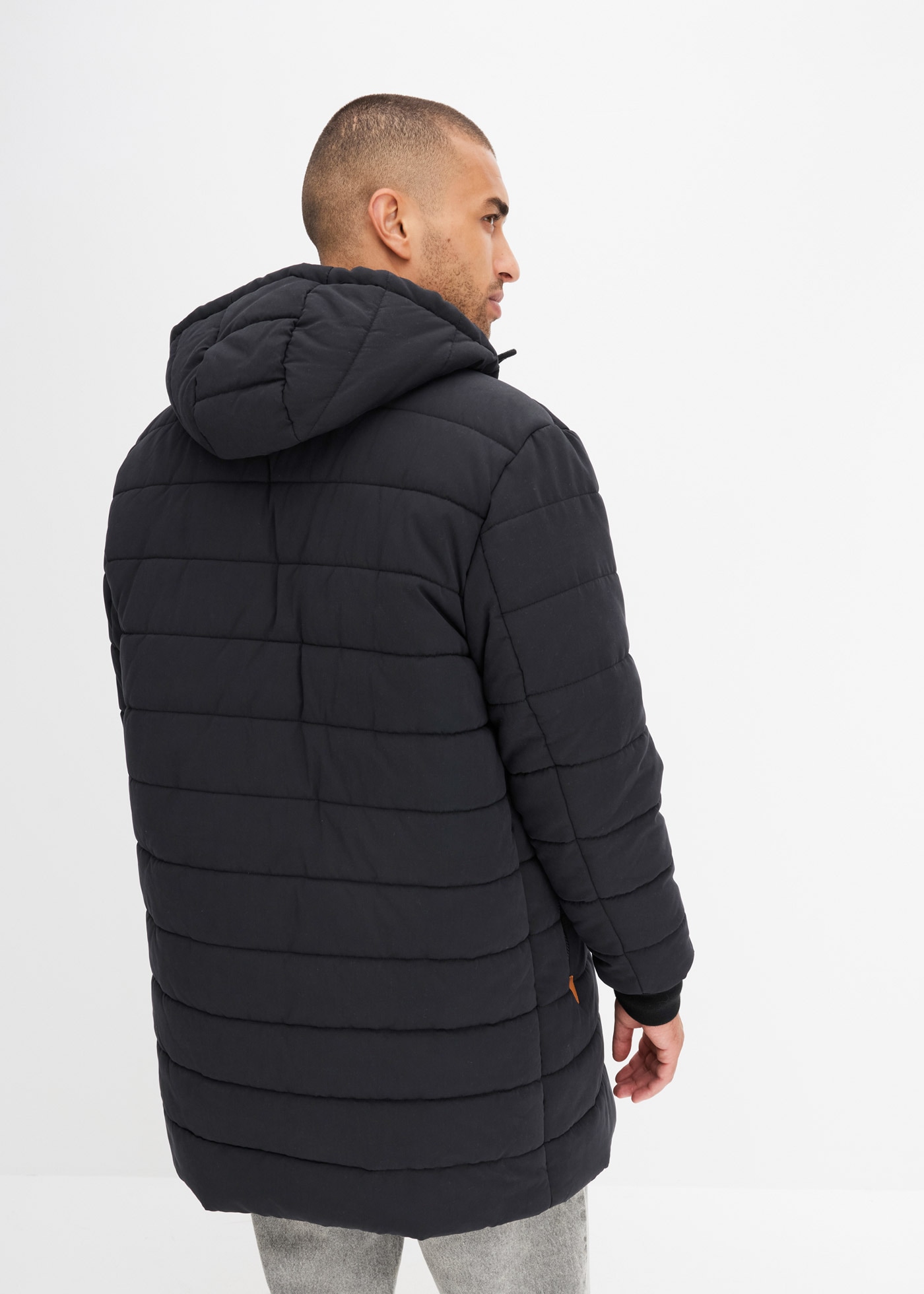 bonprix Steppjacke mit Lederimitat-Details, wattierte Fütterung, Regular Fit