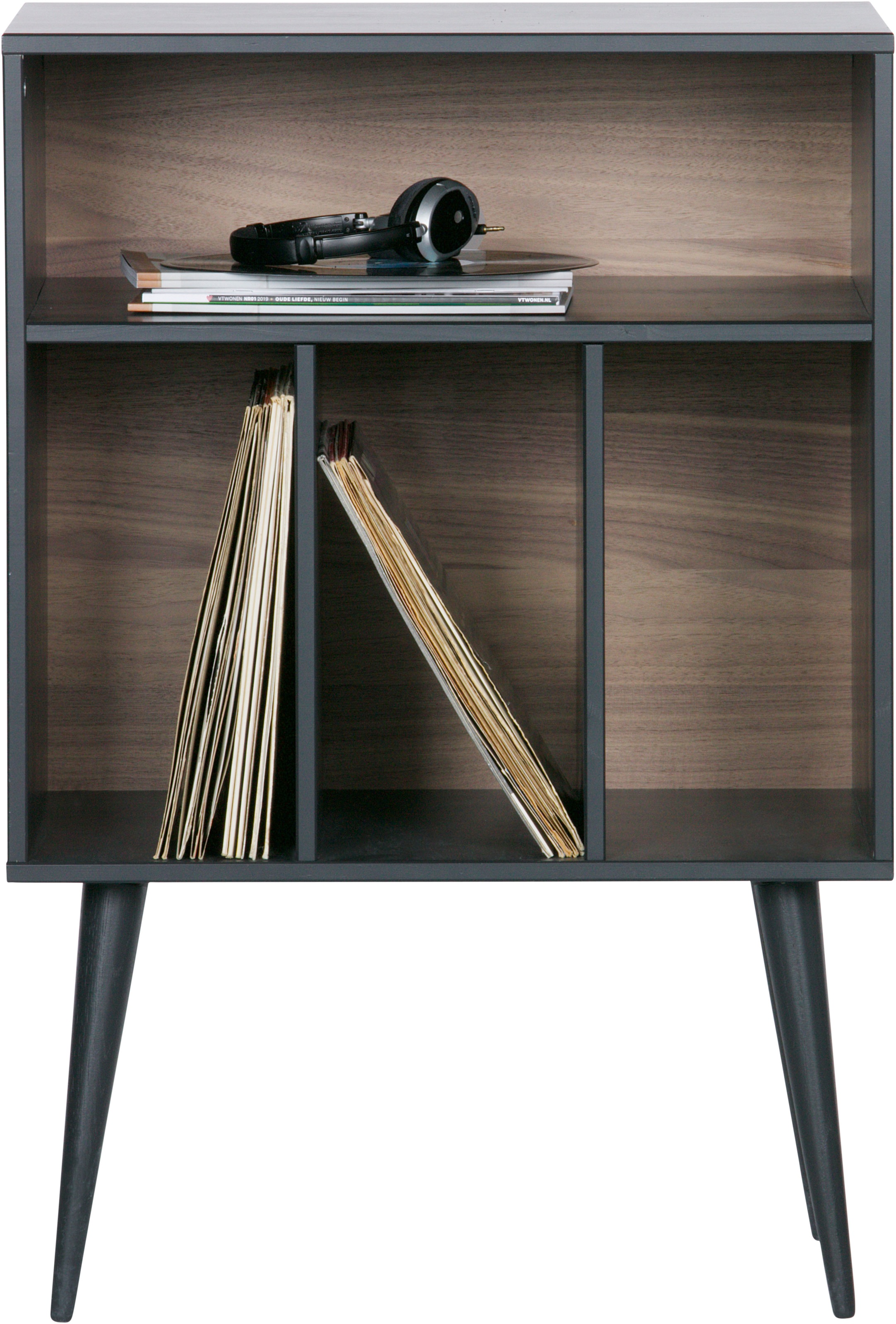 WOOOD Sideboard »James mit Massivkiefer und sichtbare Maserung B 60 x T 44 x H 83 cm« Mit Kabelöffnung, MDF mit Nussbaumoptik, einfach zu montieren