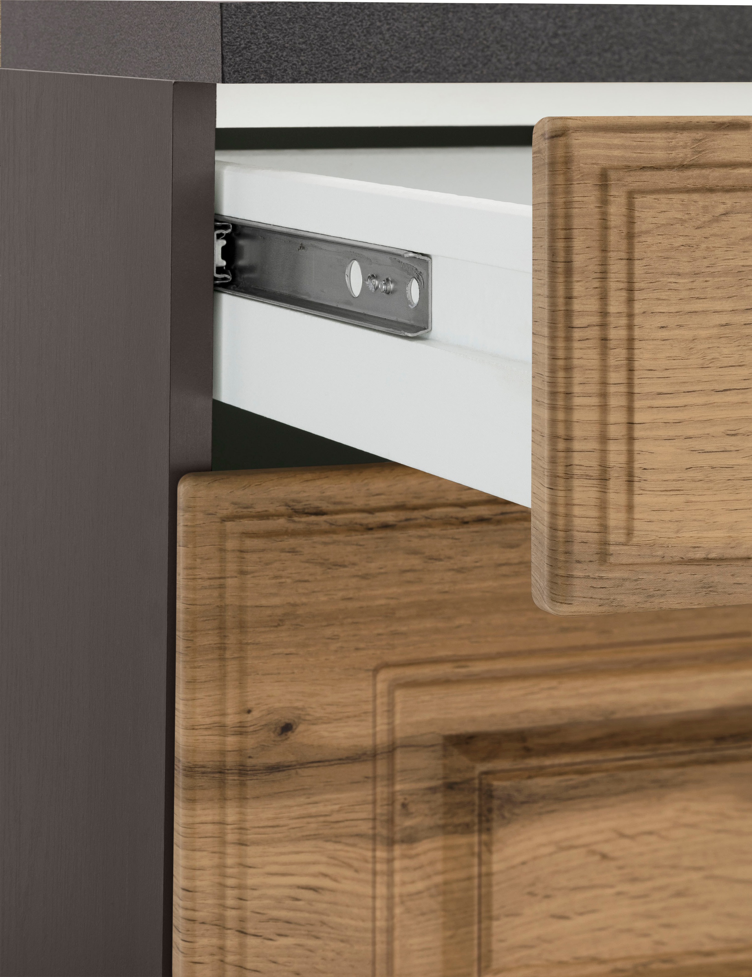 HELD MÖBEL Küchenzeile »Stockholm«, Breite 310 cm, mit hochwertigen MDF Fronten im Landhaus-Stil