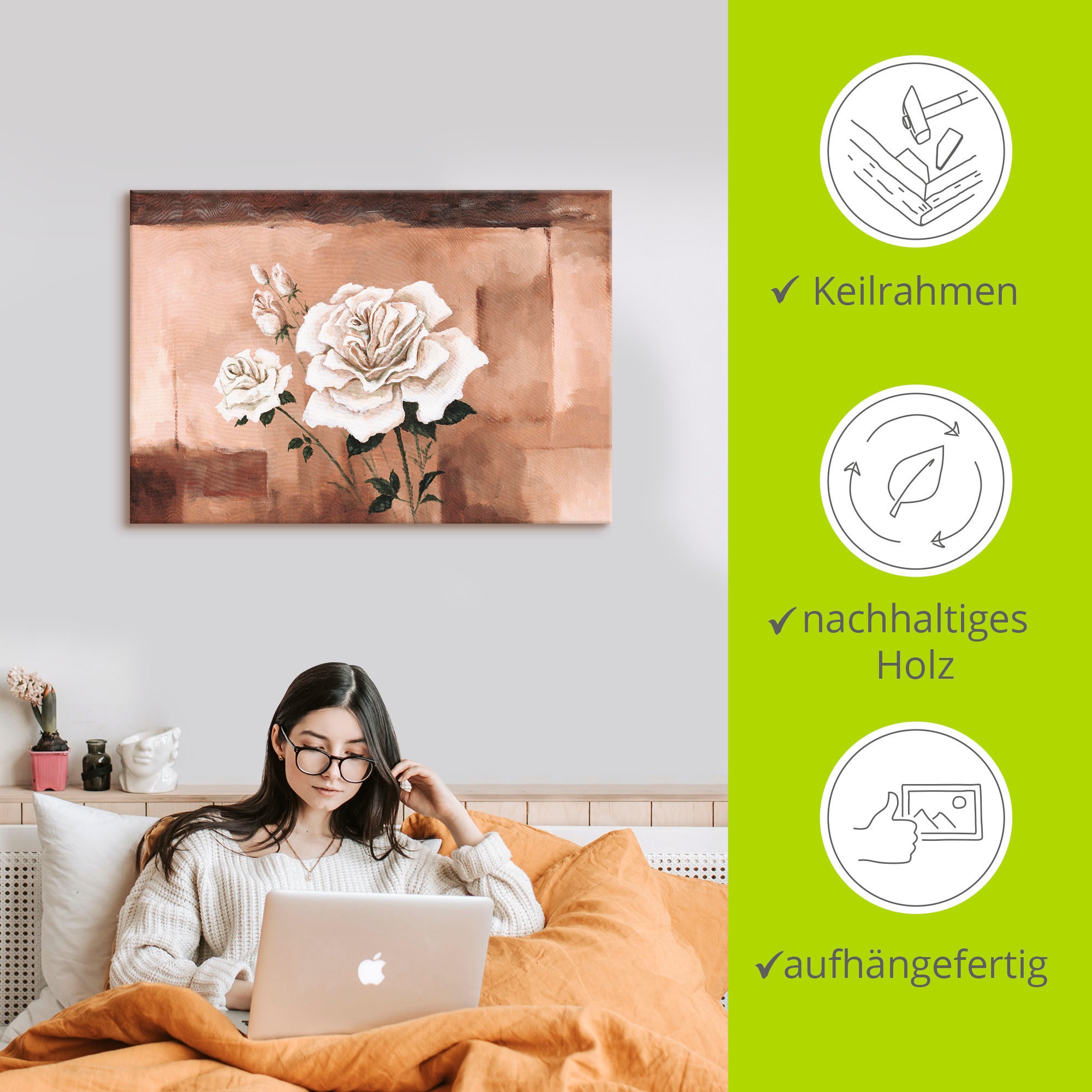 Artland Leinwandbild »Rosen«, Blumen, (1 St.), auf Keilrahmen gespannt