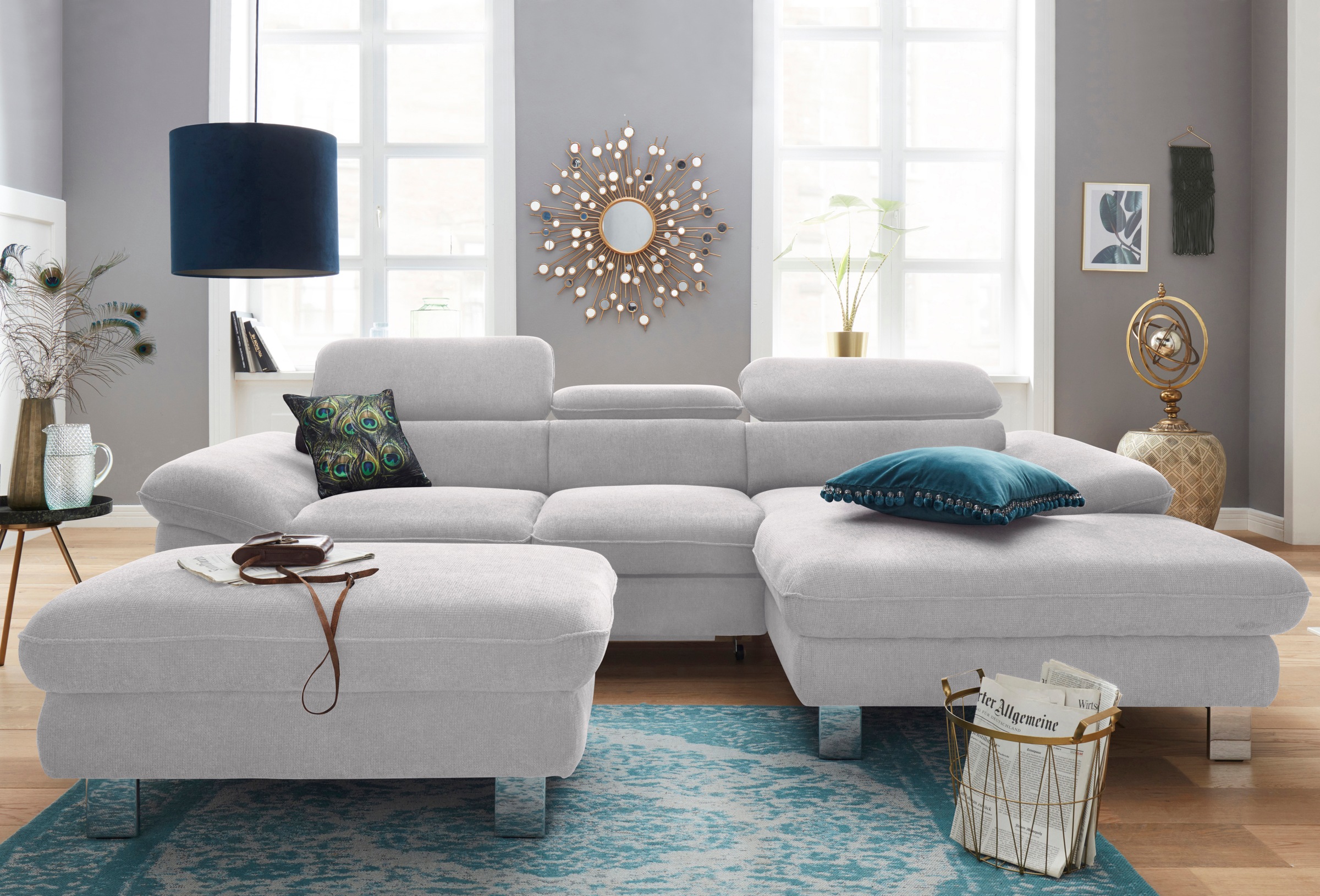COTTA Polstergarnitur »Driver L-Form«, (Set, 2 tlg.), Set bestehend aus: Ecksofa mit Kopfteilverstellung & Hocker