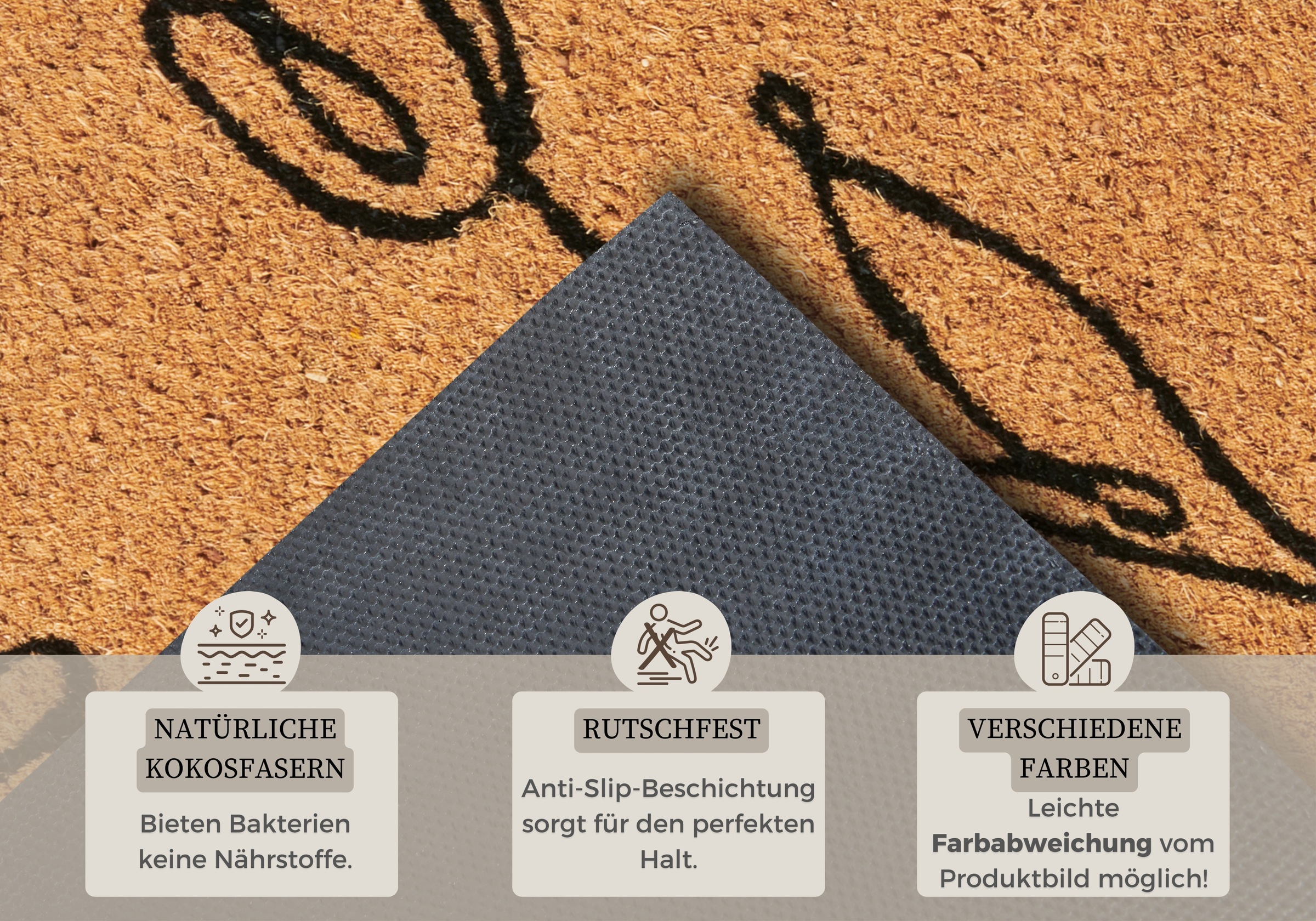 HANSE Home Fußmatte »Kokos Line-Art Flowers, Türmatte«, rechteckig, 15 mm Höhe, Schmutzfangmatte, Rutschfest, Outdoor, Innen, Außen, Kokosmatte, Flur