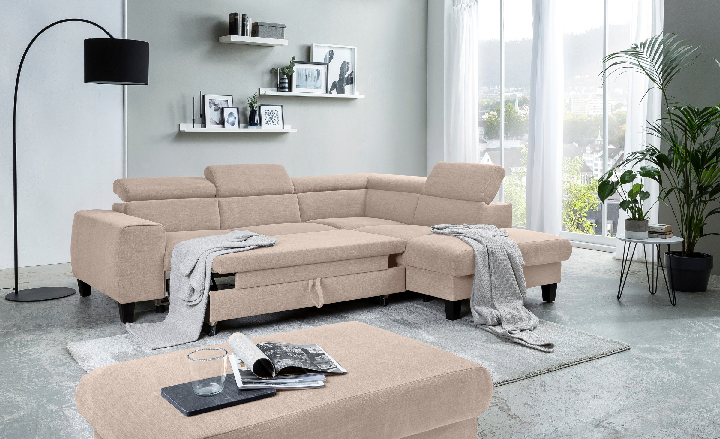 COTTA Polstergarnitur »Morven L-Form«, (Set), Set bestehend aus: Ecksofa mit Kopfteilverstellung & Hocker