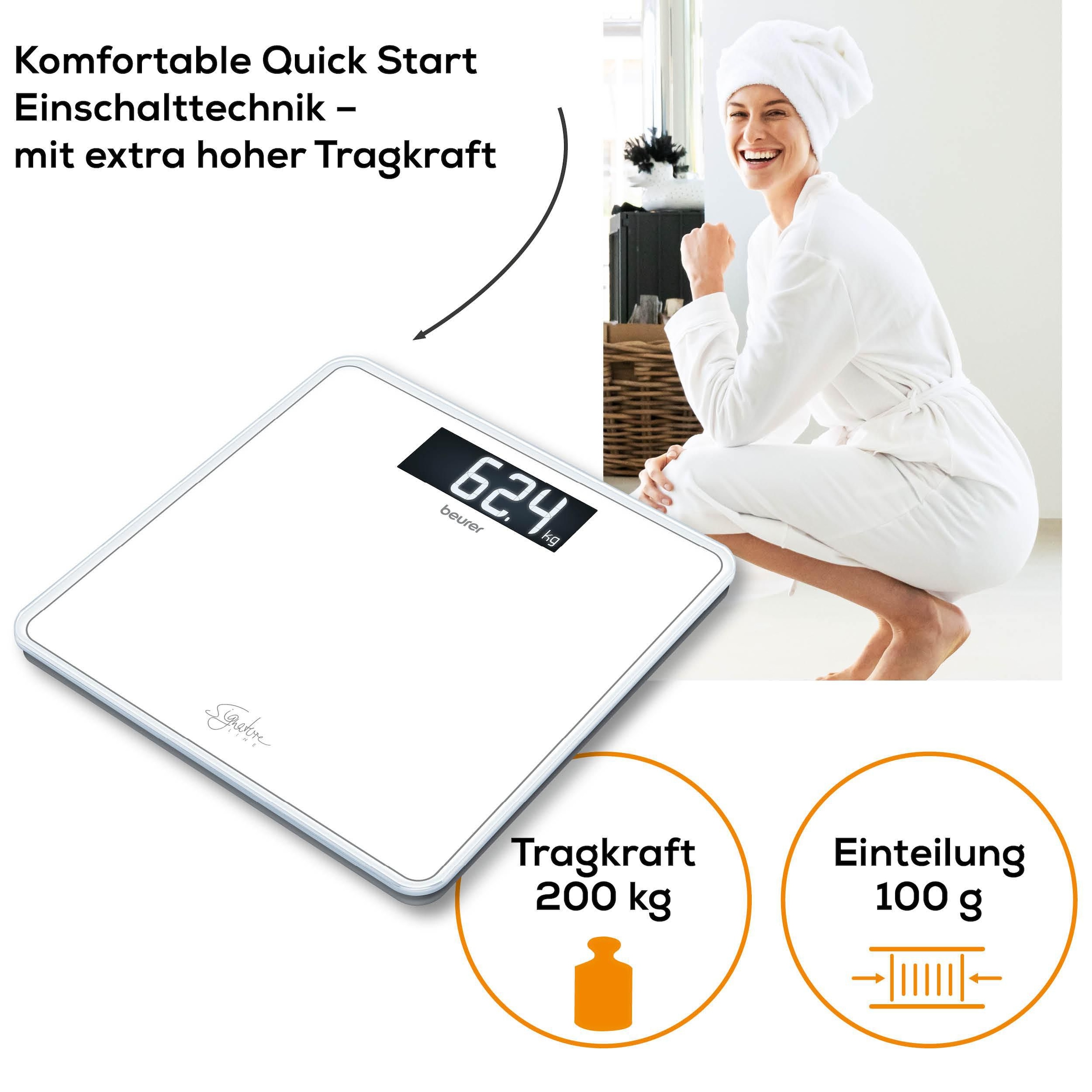BEURER Personenwaage »GS 400, große Trittfläche mit 8 mm weißem Sicherheitsglas«, XL-Display, Tragkraft bis 200 kg und praktische Einschaltautomatik
