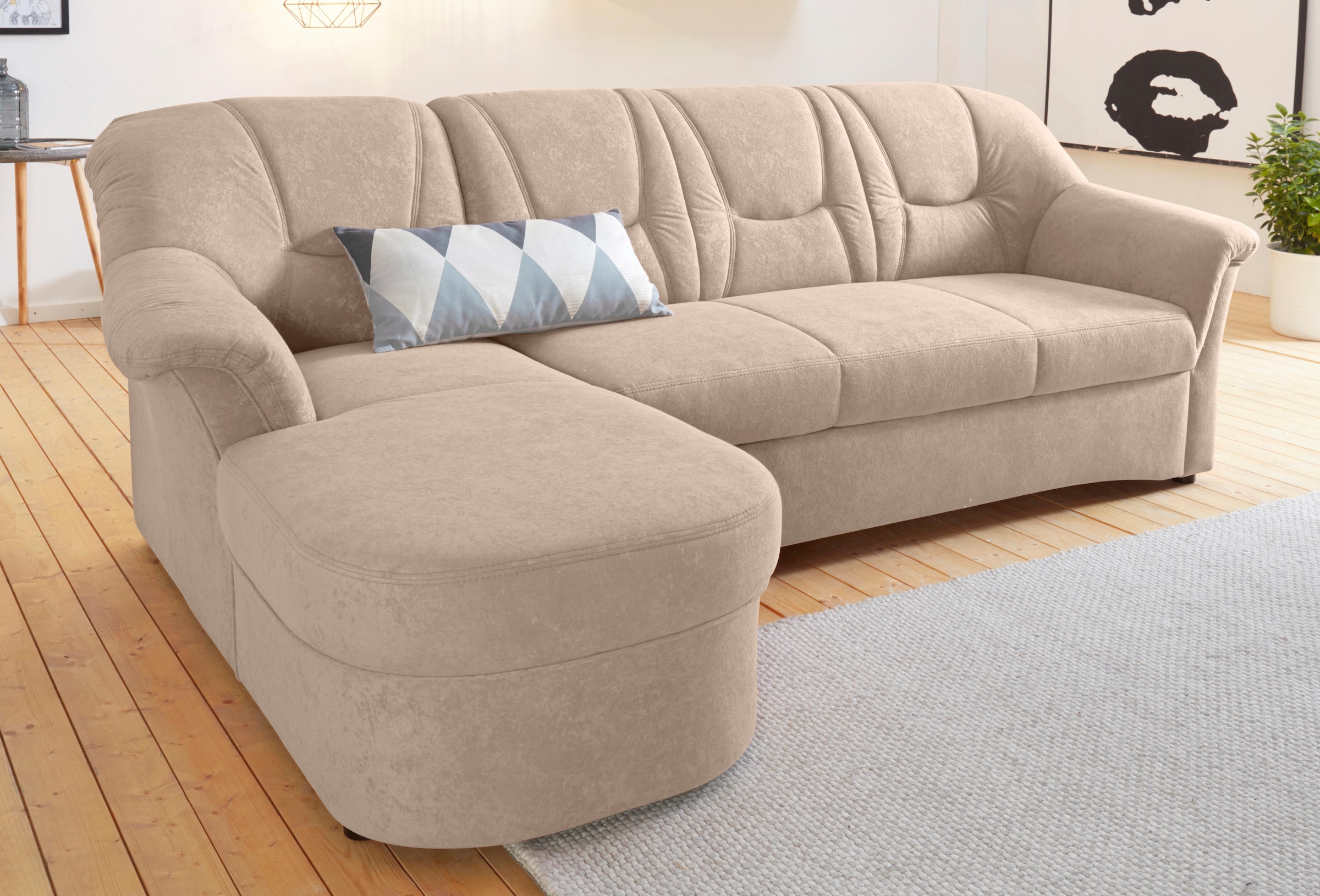 DOMO collection Ecksofa »SARAFINA 232x146 cm, auch mit Federkern für noch mehr Sitzkomfort!« whlw. mit Bettfunktion, L-Form