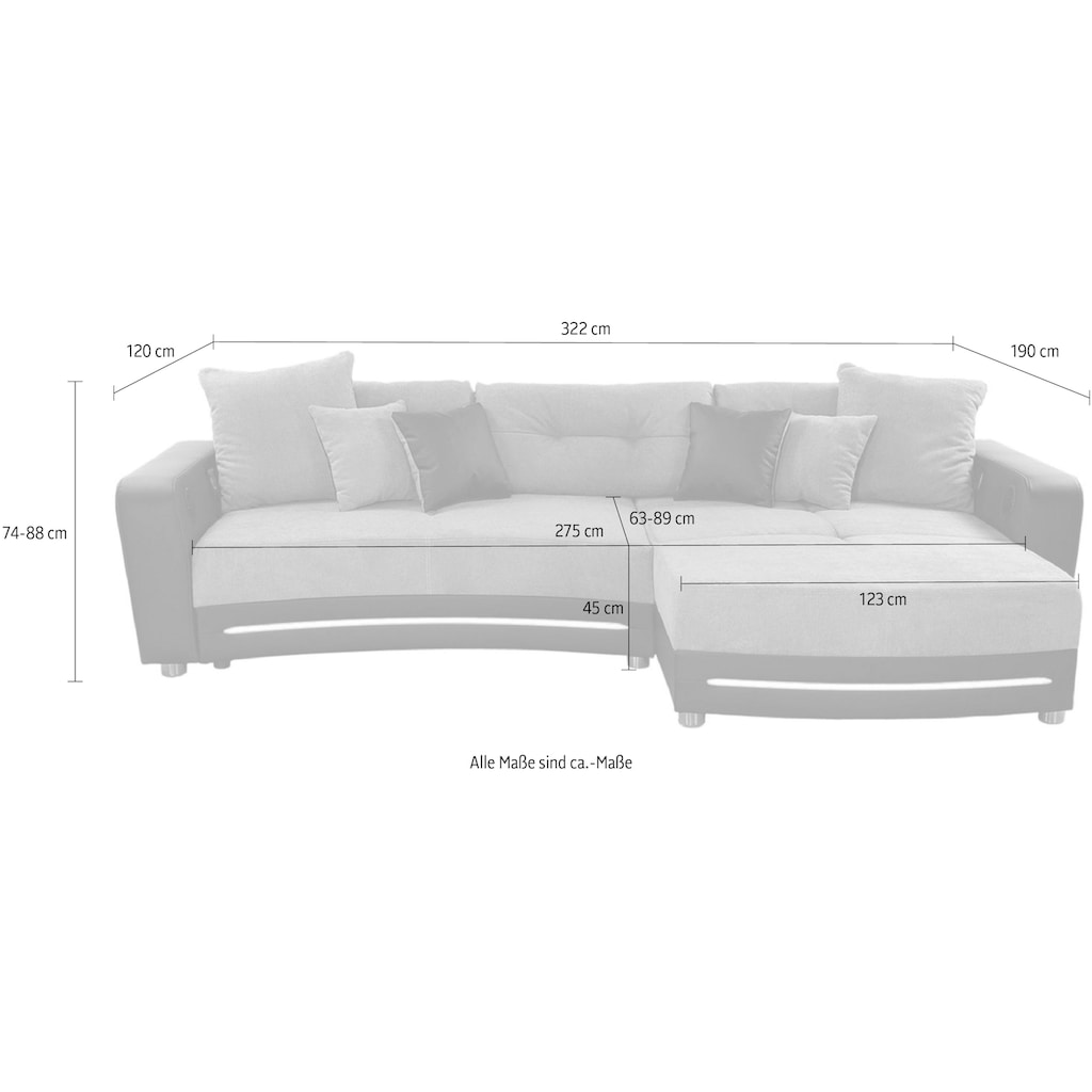 Jockenhöfer Gruppe Ecksofa Laredo, inklusive RGB-LED-Beleuchtung und Bluetooth-Soundsystem