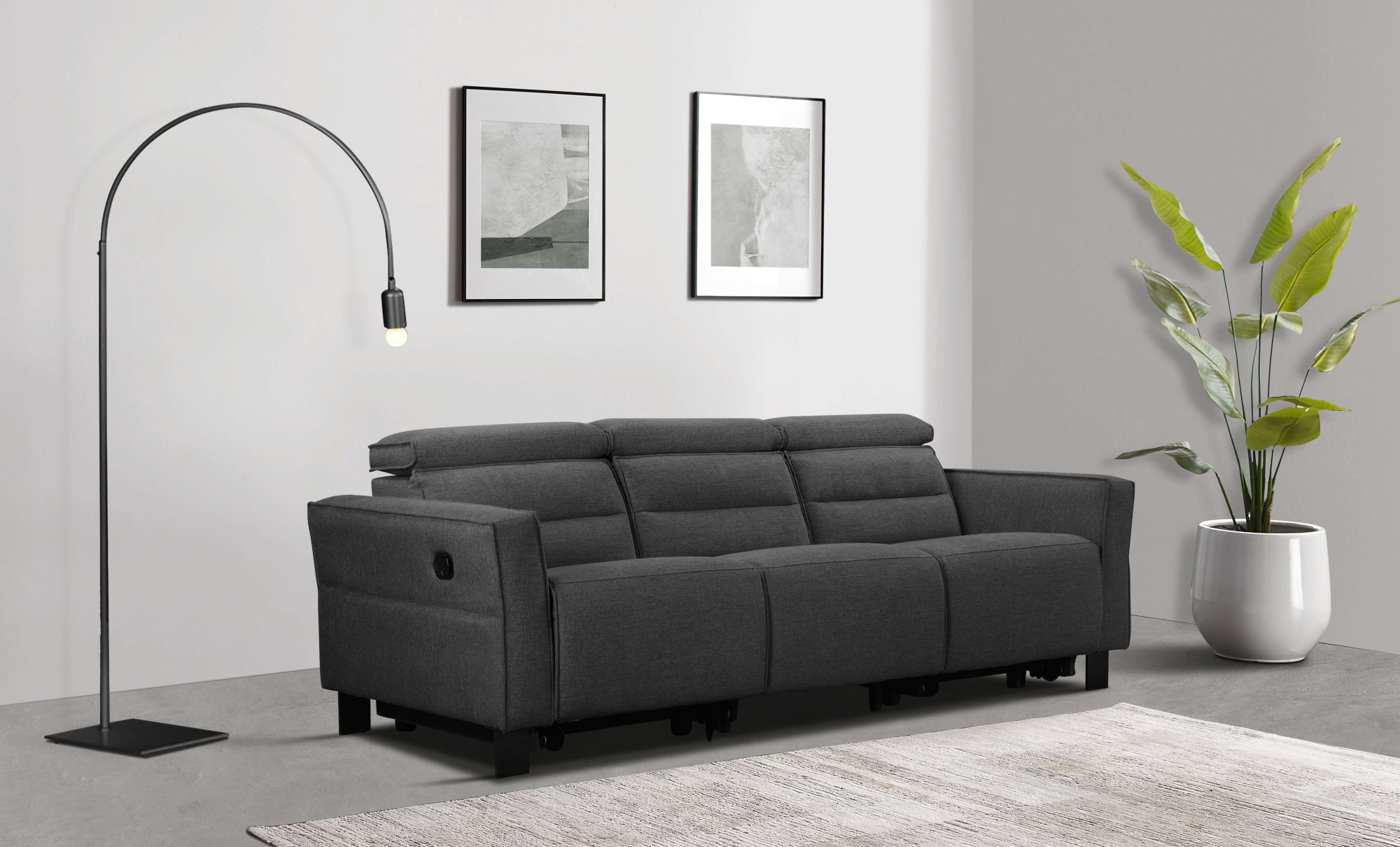 Places of Style 3-Sitzer »Carpari, 224cm, manuelle od. elektrische Relaxfunktion in 2 Sitzen«, mit USB-A/C, Kopfteilverstellung, Echtleder, Kunstleder, Webstoff