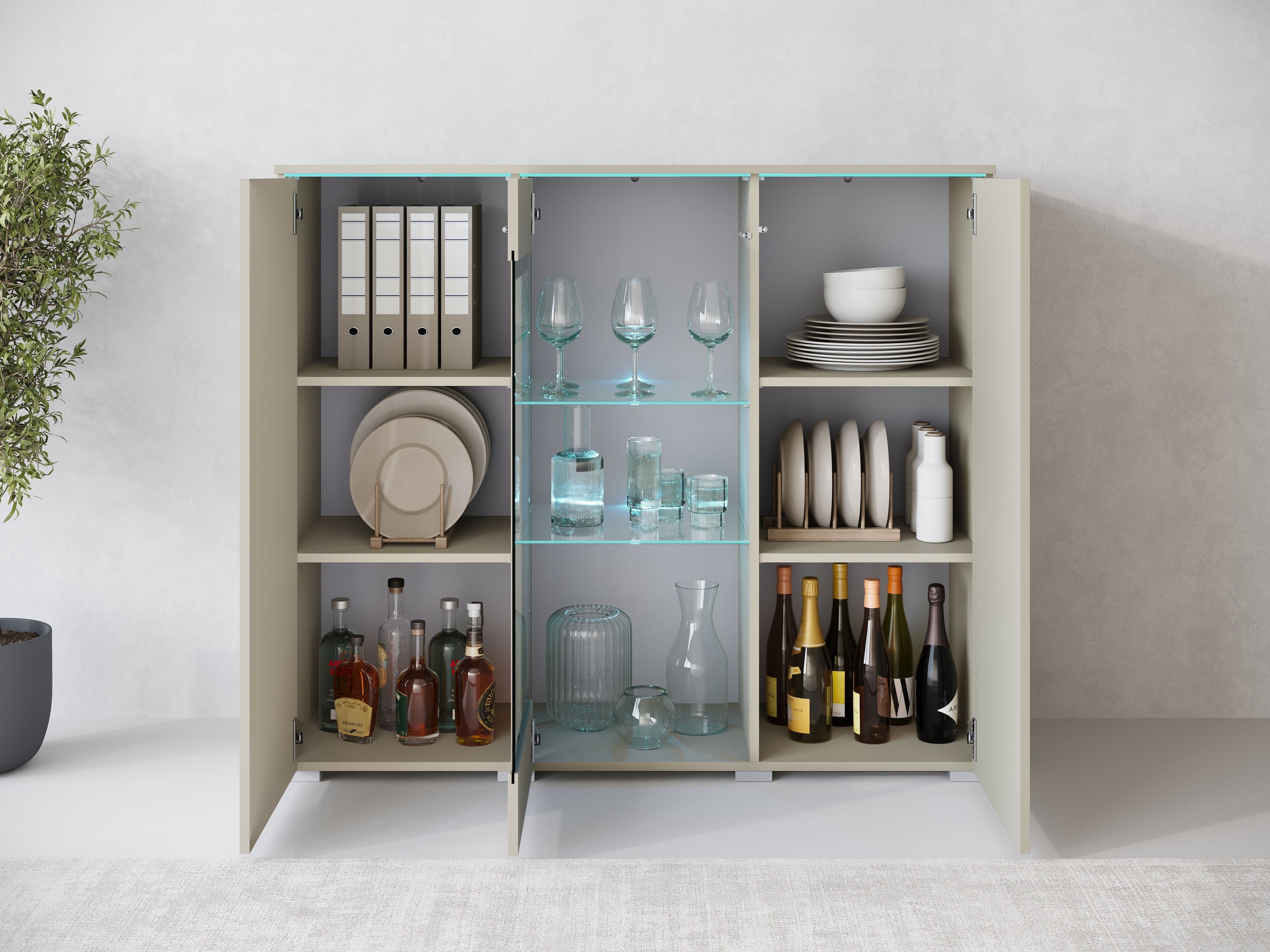 INOSIGN Highboard »Vera«, Highboard mit 4 Türen, 9 Fächern, verglasten Türen