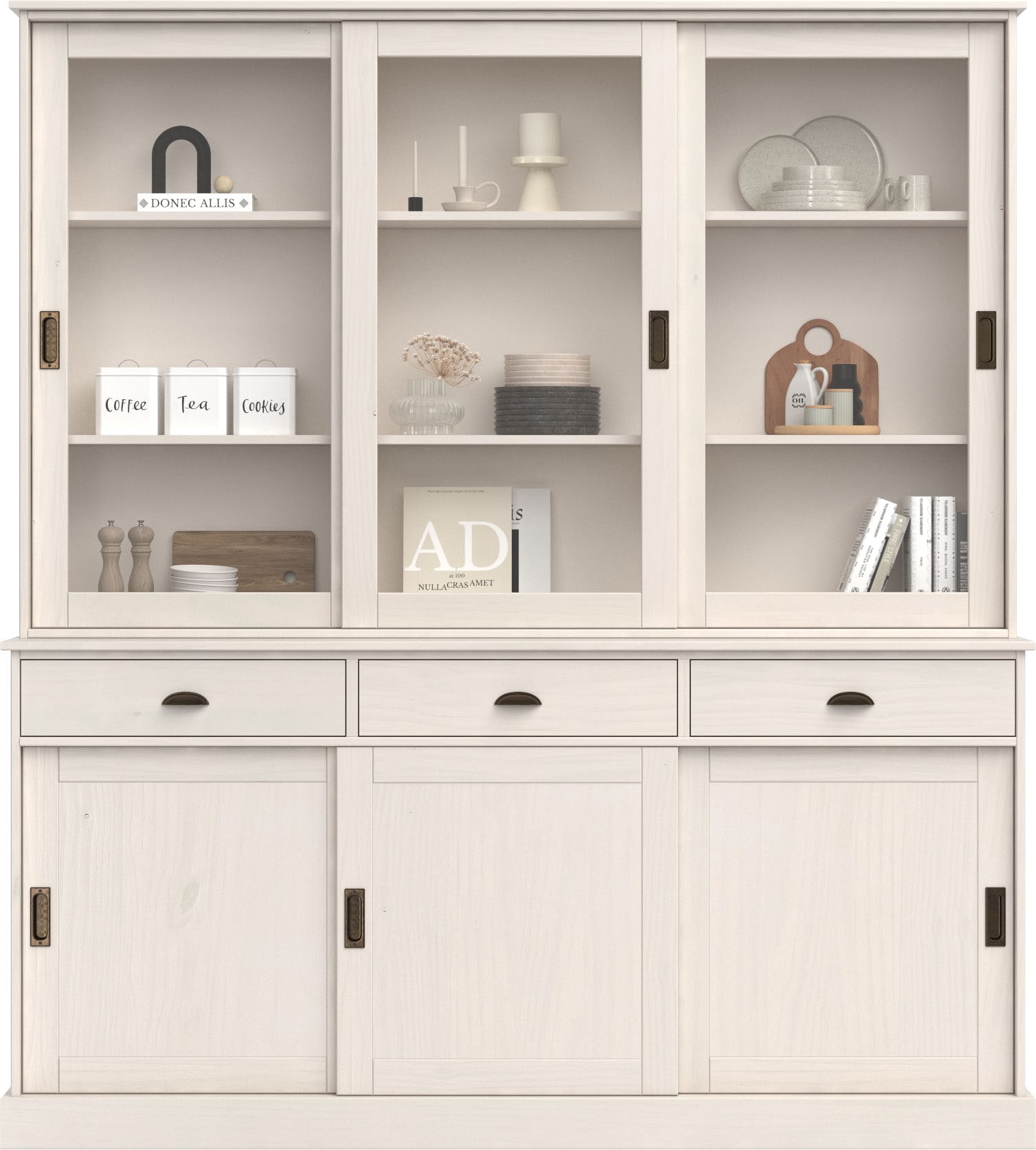 Home affaire Buffet »Schröder«, mit 6 Schiebetüren, davon 3 mit Glaseinsatz,Br.170 cm, Kiefer massiv