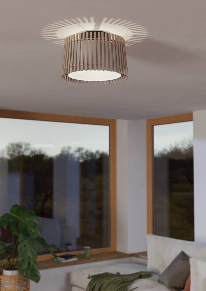 EGLO Deckenleuchte »FATTORIA«, 1 flammig, Leuchtmittel E27 | ohne Leuchtmittel, Deckenleuchte, Holz, Textil in weiß, Lampe Decke, E27 Fassung, Ø 38 cm
