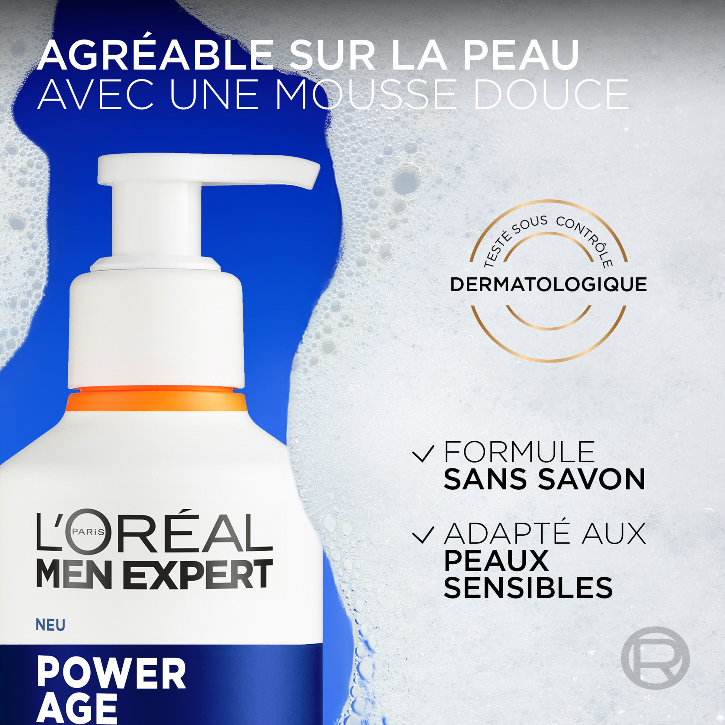 L'ORÉAL PARIS MEN EXPERT Gesichts-Reinigungscreme »POWER AGE FEUCHTIGKEITSSPENDENDES REINIGUNGSGEL« mit hydratisierender Hyaluronsäure und nährendem Vitamin B5