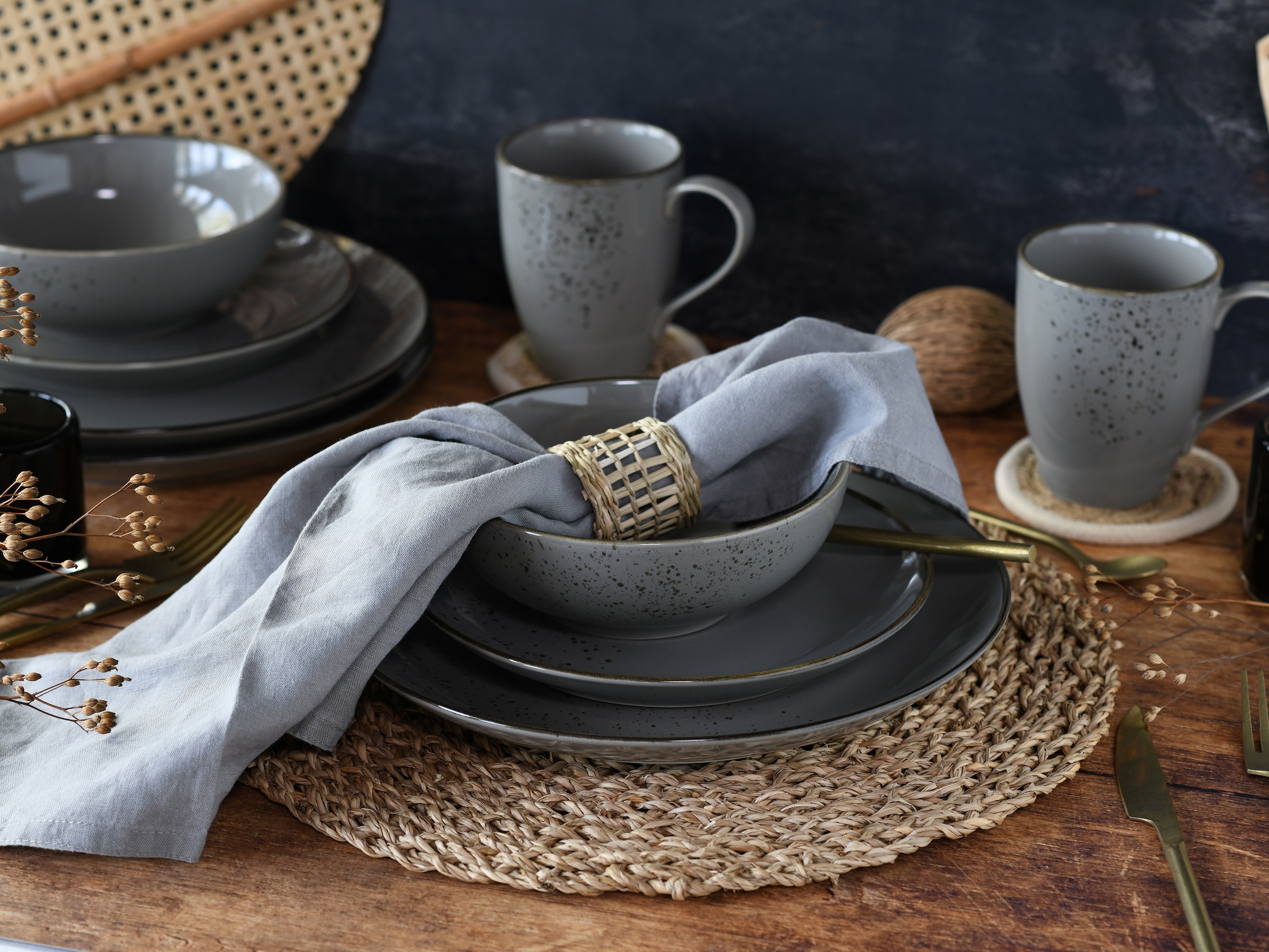 CreaTable Kombiservice »Nature Collection, Kombi-Service 16-tlg« Handwerklicher Look, Vintage