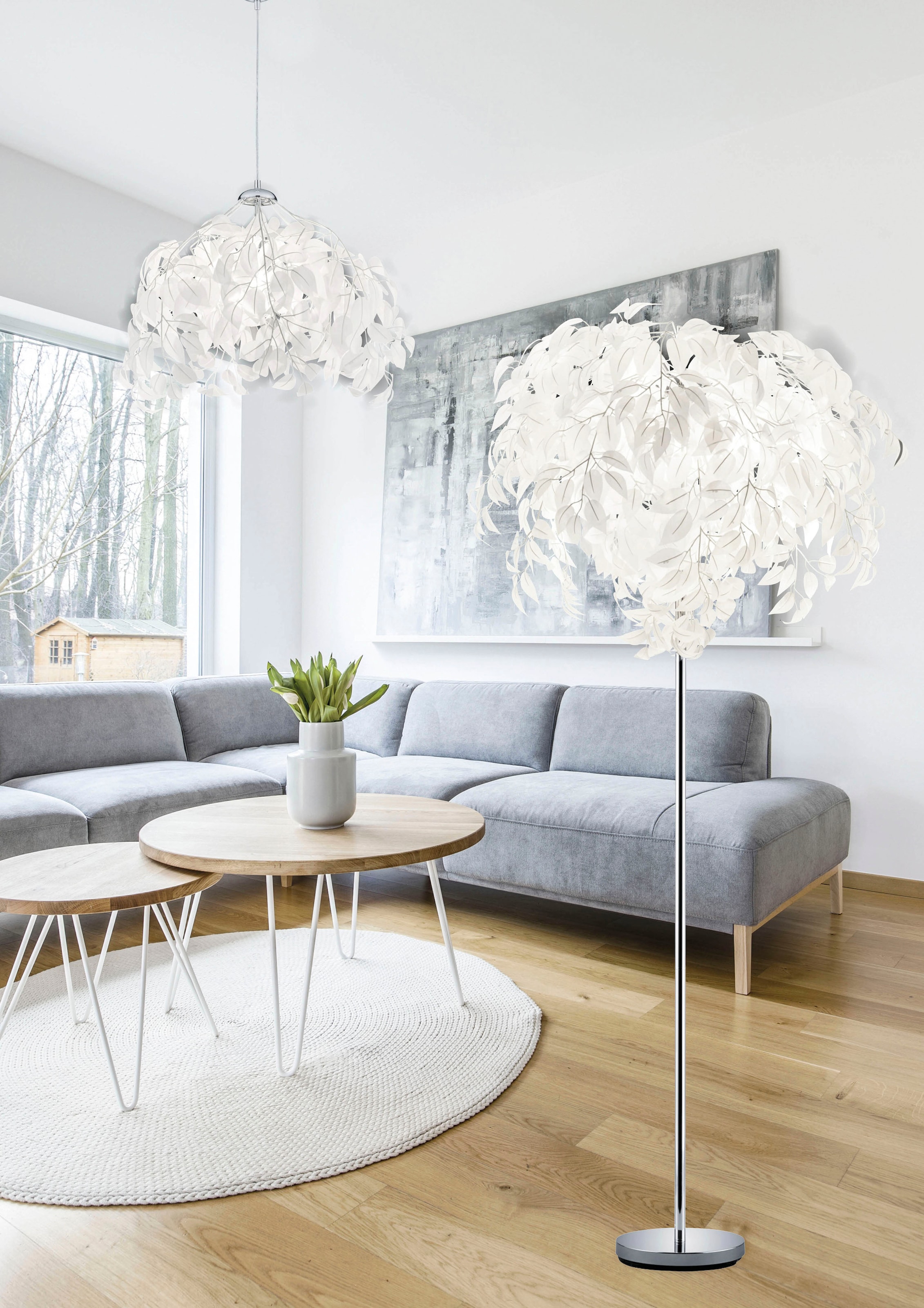 REALITY Leuchten Stehlampe »Leavy«, 3 flammig, Leuchtmittel E14 | ohne Leuchtmittel, Stehleuchte Blatt Design, Fußschalter, exkl 3xE14 max 28W