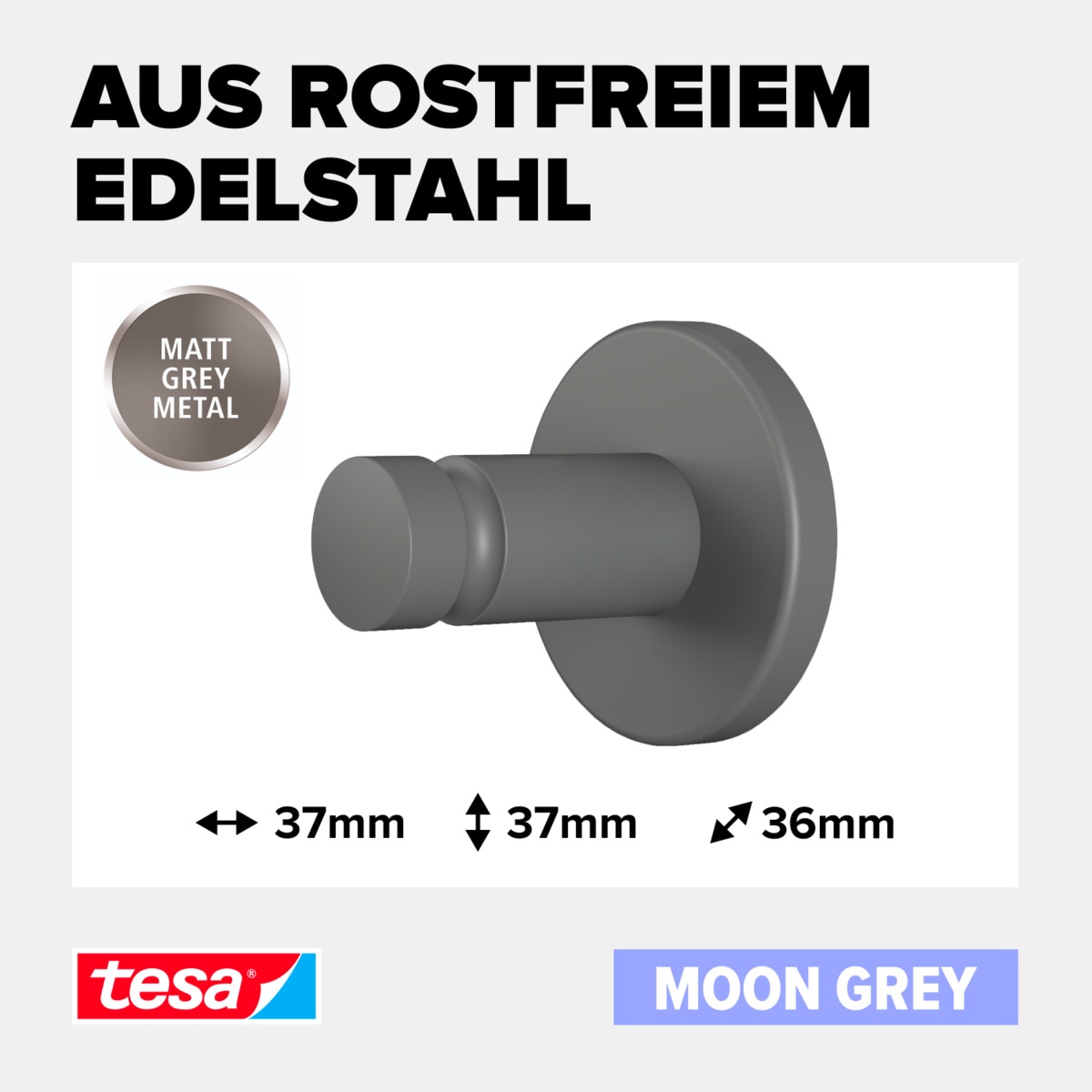 tesa Klebehaken »MOON Handtuchhaken« grau - 3,7 cm : 3,7 cm : 3,6 cm
