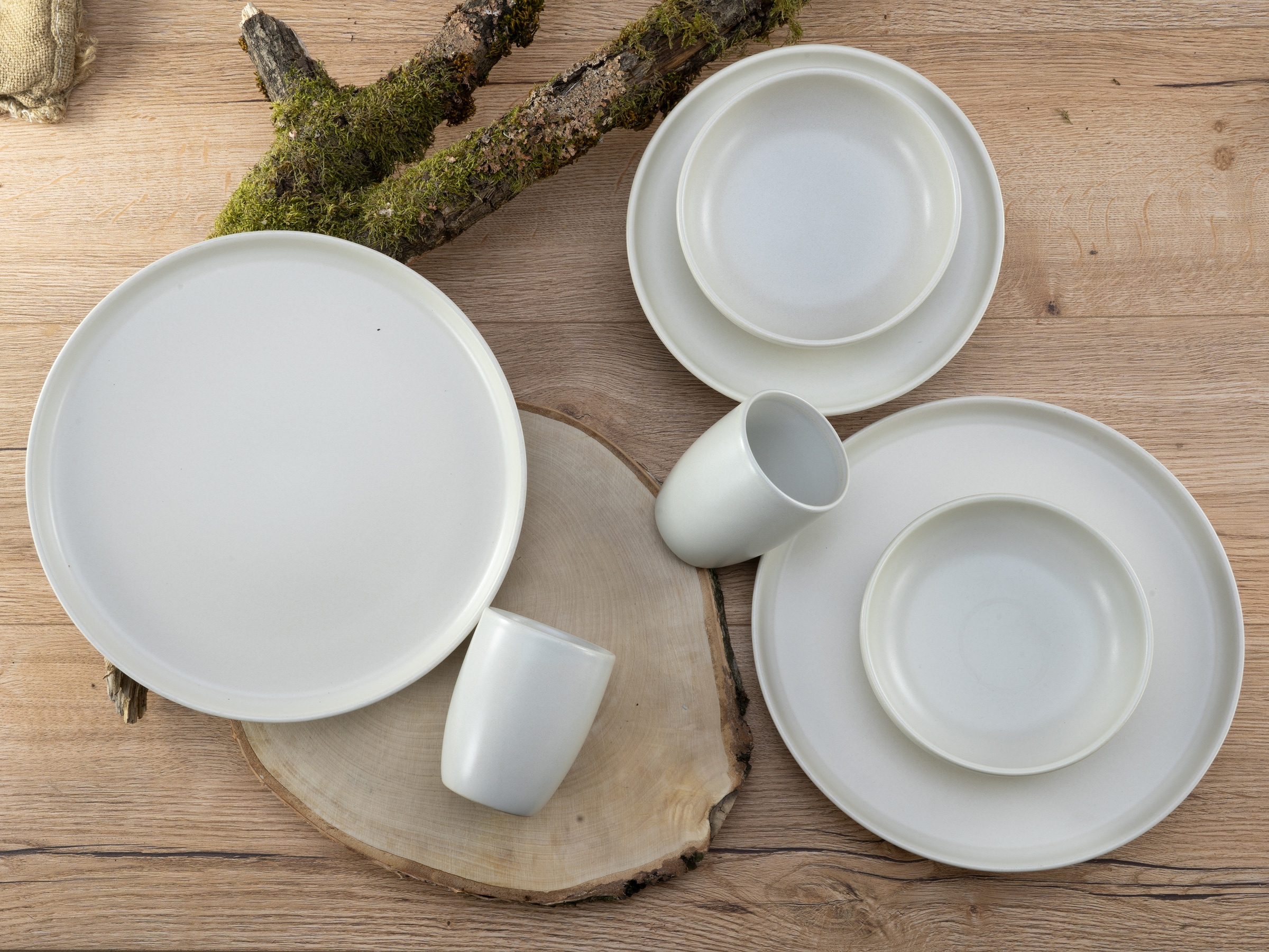 CreaTable Kombiservice »Uno«, (Set, 16 tlg., Kaffeeservice und Tafelservice im Set, für 4 Personen), seidenmatte Oberfläche, jedes Stück ein Unikat