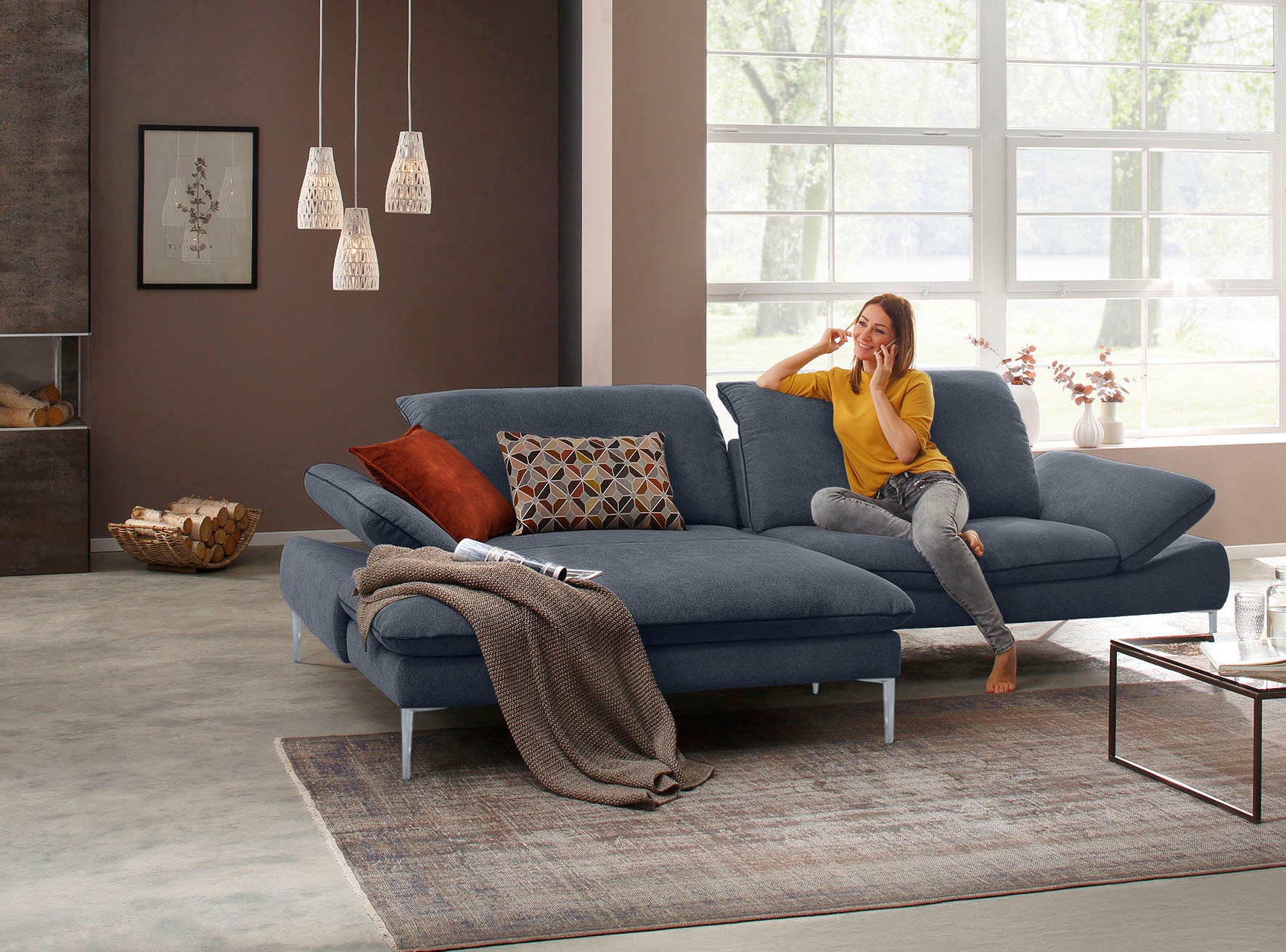 W.SCHILLIG Ecksofa »enjoy&MORE, mit tollem Sitzkomfort, elegant und bequem, L-Form«, mit Sitztiefenverstellung, Füße silber matt, Breite 294 cm