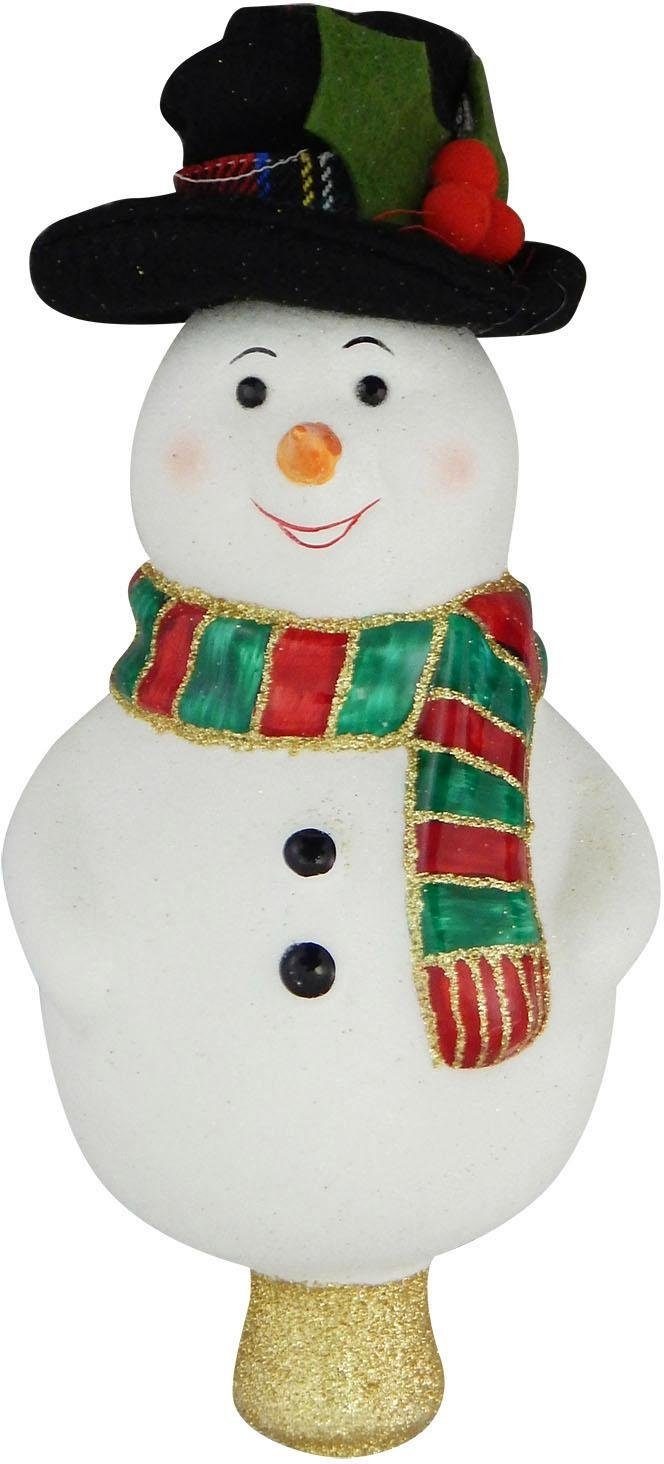 Krebs Glas Lauscha Christbaumspitze »Schneemann, Weihnachtsdeko, Christbaumschmuck«, handdekoriert