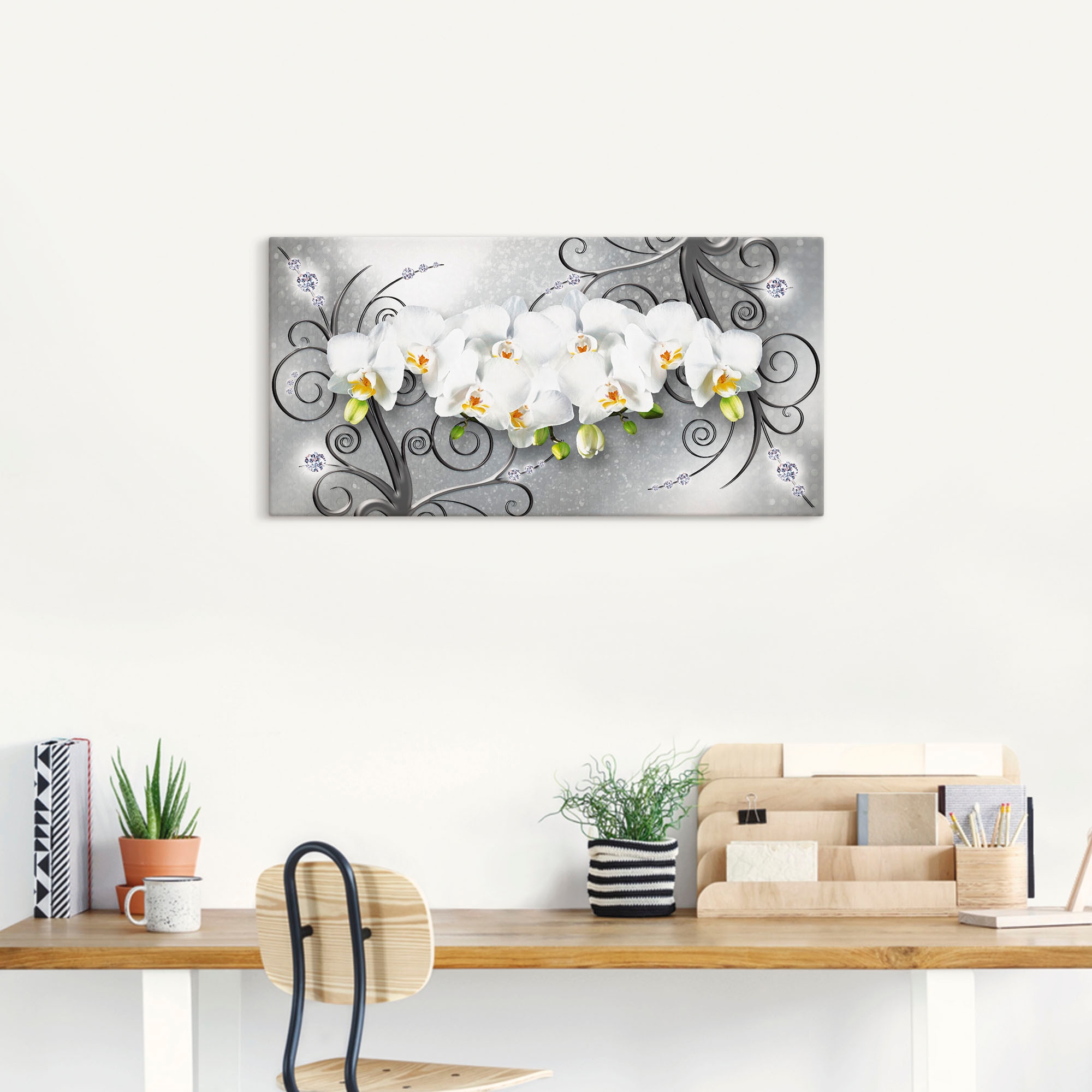 Artland Wandbild »weiße Orchideen auf Ornamenten«, Blumenbilder, (1 St.), als Alubild, Outdoorbild, Leinwandbild, Poster, Wandaufkleber