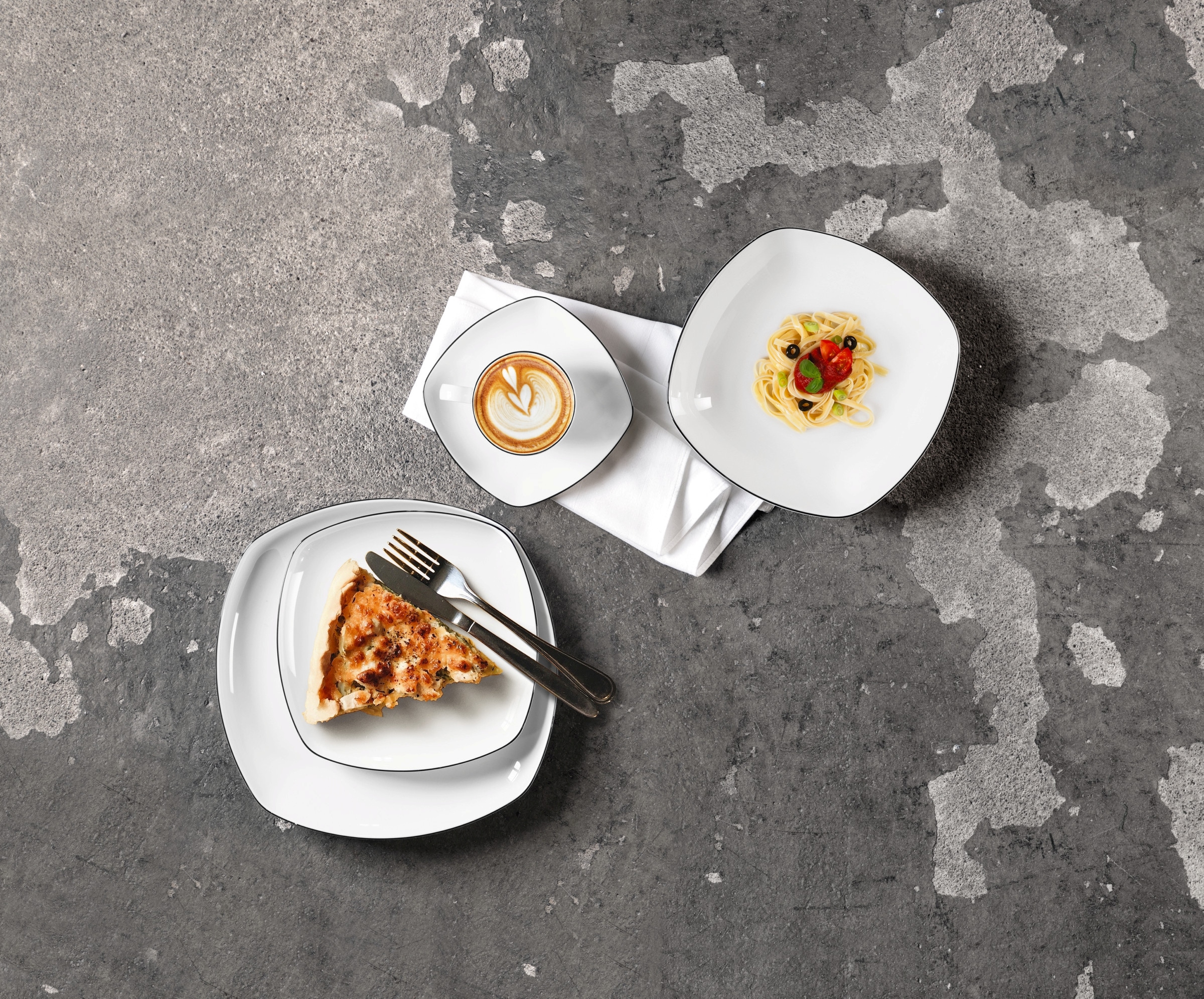 Seltmann Weiden Kaffeeservice »Geschirr-Set, Service Lido Black Line«, (Set, 18 tlg.), Tassen, Untertassen, Teller, 18 Teile, für 6 Personen, Made in Germany