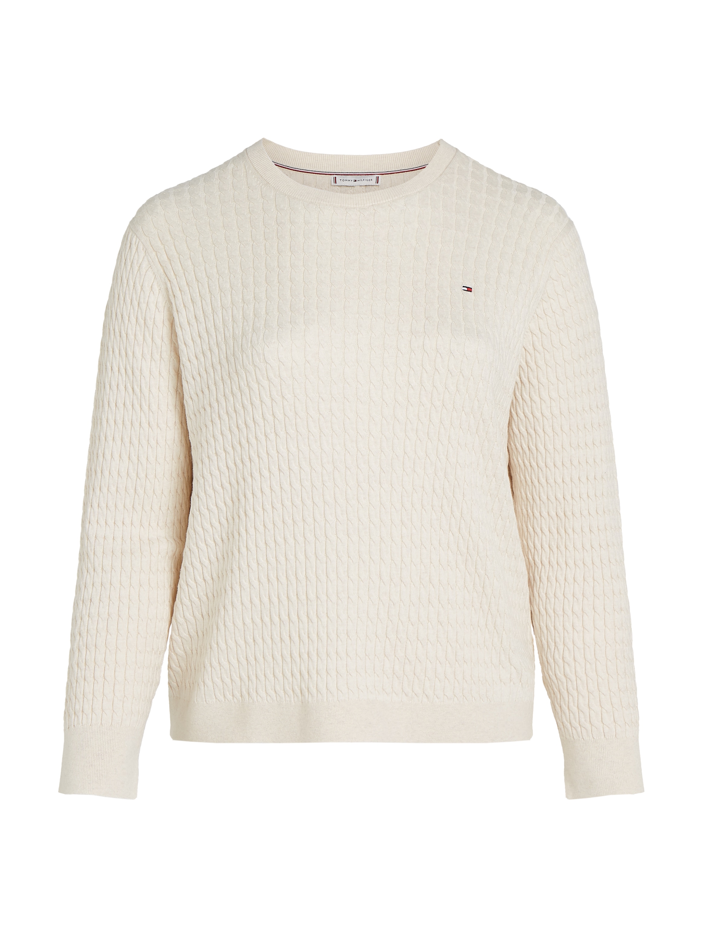 Tommy Hilfiger Curve Rundhalspullover »CRV CO CABLE C-NK LS SWEATER«, in Großen Größen, Zopfmuster, Logostickerei