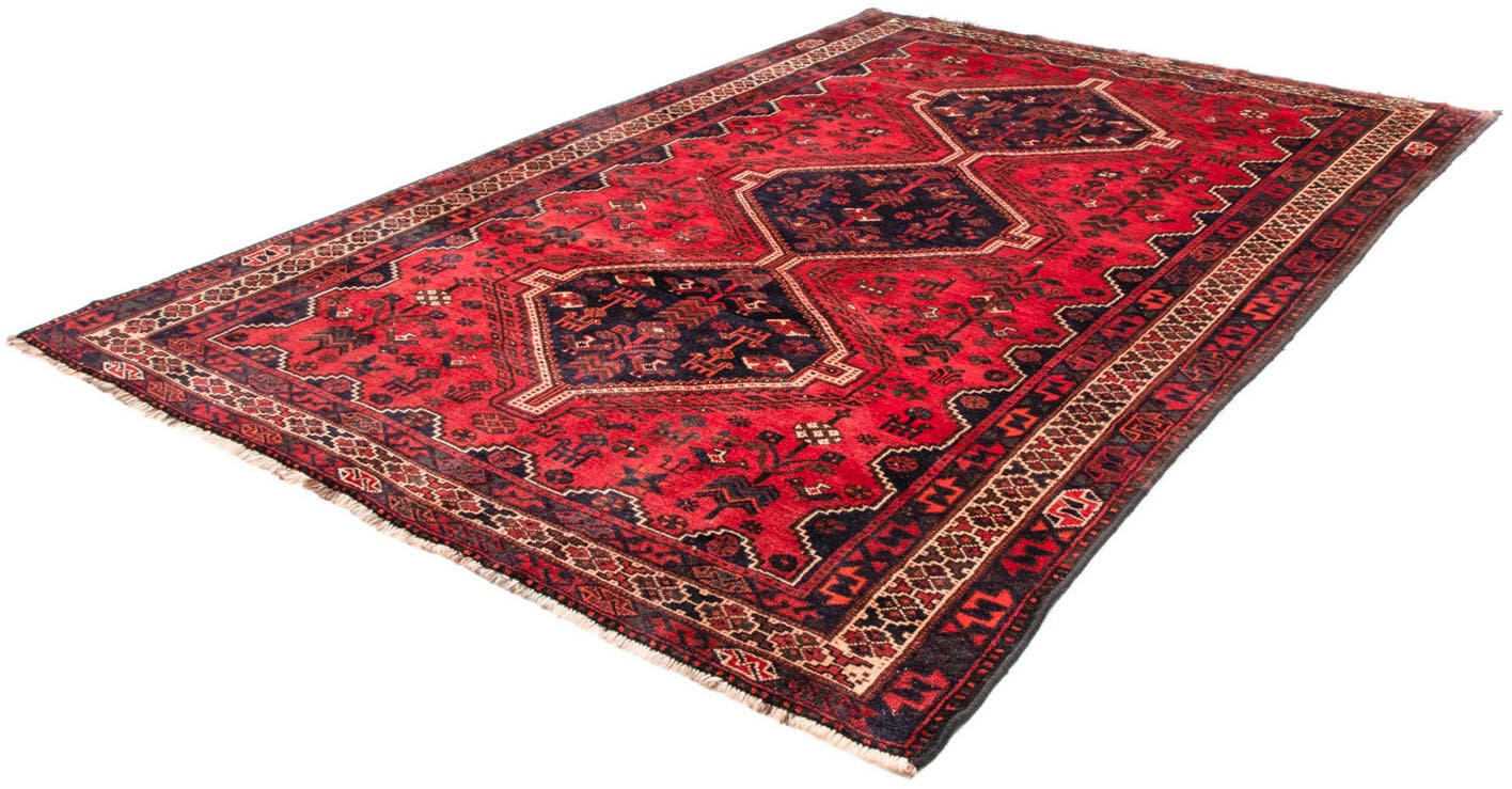 Wollteppich „Shiraz Medaillon Rosso scuro 305 x 215 cm“, rechteckig, Unikat mit Zertifikat Dunkelrot 10 mm B/L: 215 cm x 305 cm – 10 mm