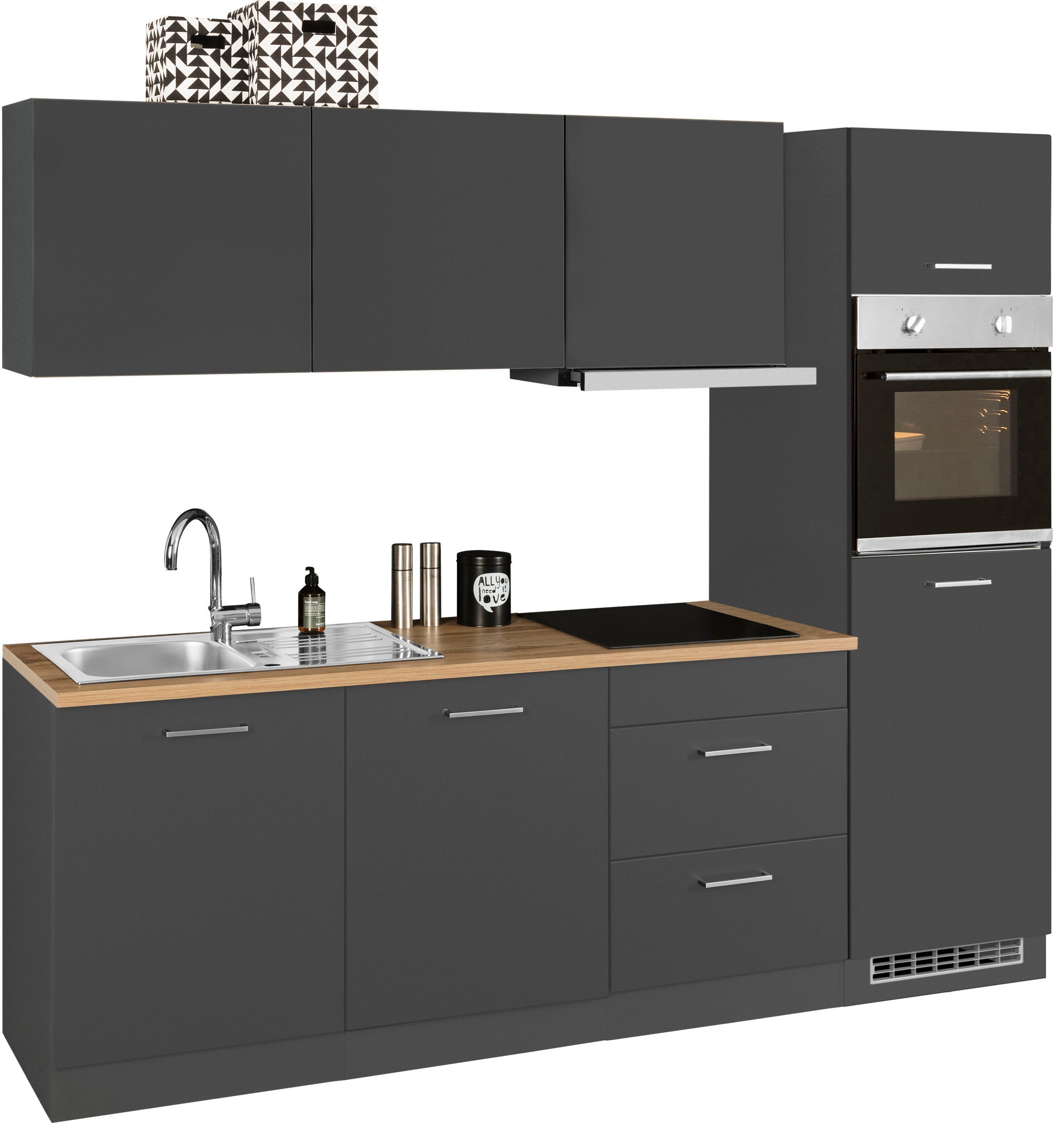 KOCHSTATION Küchenzeile »KS-Kehl«, mit E-Geräten, Breite 240 cm, inkl. Kühlschrank und Geschirrspüler