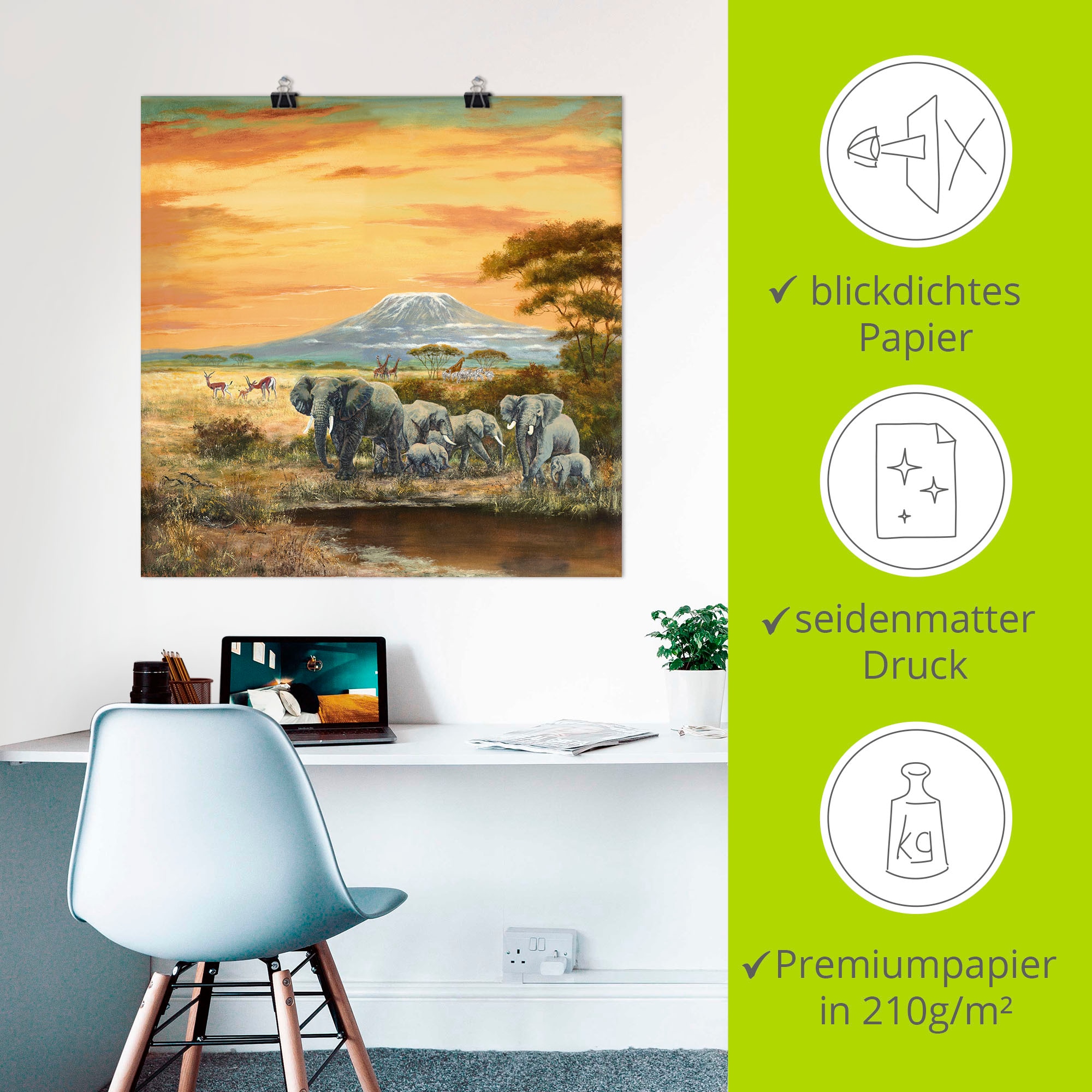 Artland Wandbild »Afrikalandschaft mit Elefanten«, Wildtiere, (1 St.), als Leinwandbild, Poster in verschied. Größen
