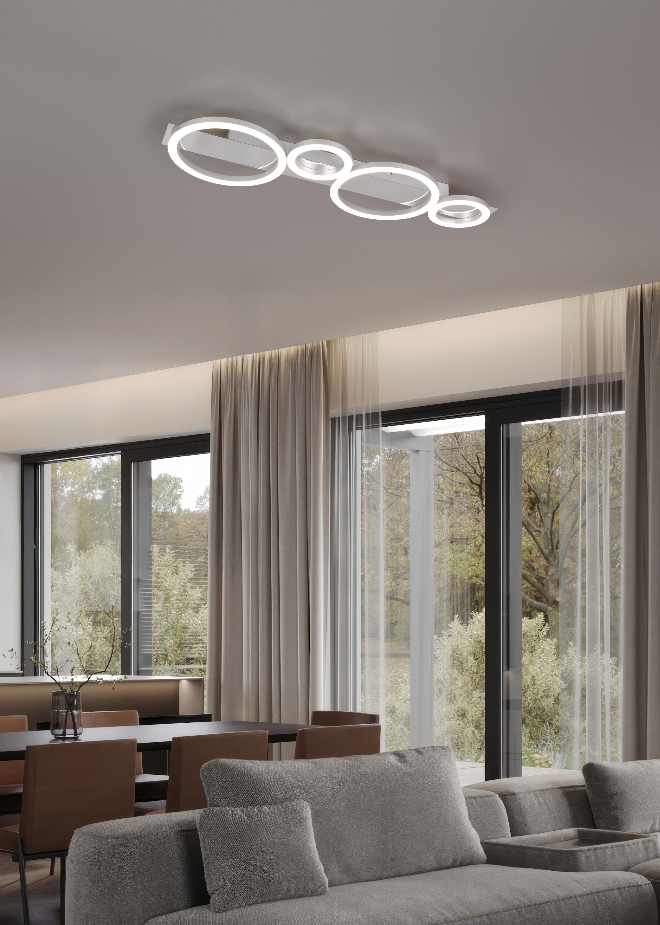 REALITY Leuchten LED Deckenleuchte »LUMOS, Deckenlampe mit LED Ringen, 26,5W 3300 Lumen 4000K kaltweiß«, 1 flammig, Leuchtmittel LED-Board | LED fest integriert, als Wandlampe oder Deckenlampe montierbar, B/H/T: 72 x 23 x 5,5 cm