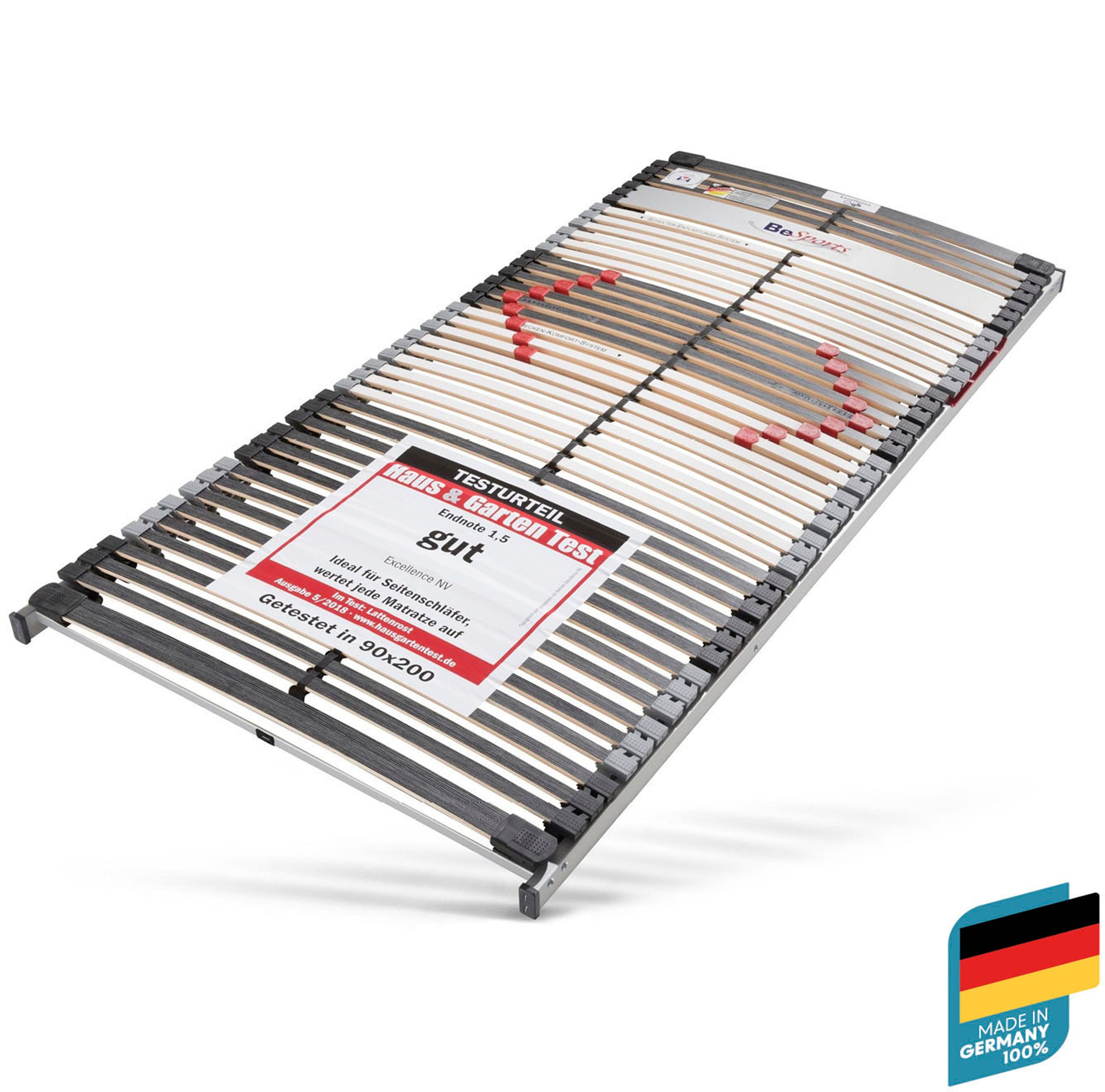 Lattenrost BESPORTS "Lattenrost Excellence NV, Lattenrost in 90x200 cm und weiteren Größen", schwarz (weiß, neutral), B:90cm H:8cm L:200cm, Lattenroste, Lattenrost, Lattenrost in 90x200 cm und weiteren Größen, komfortabler Lattenrost