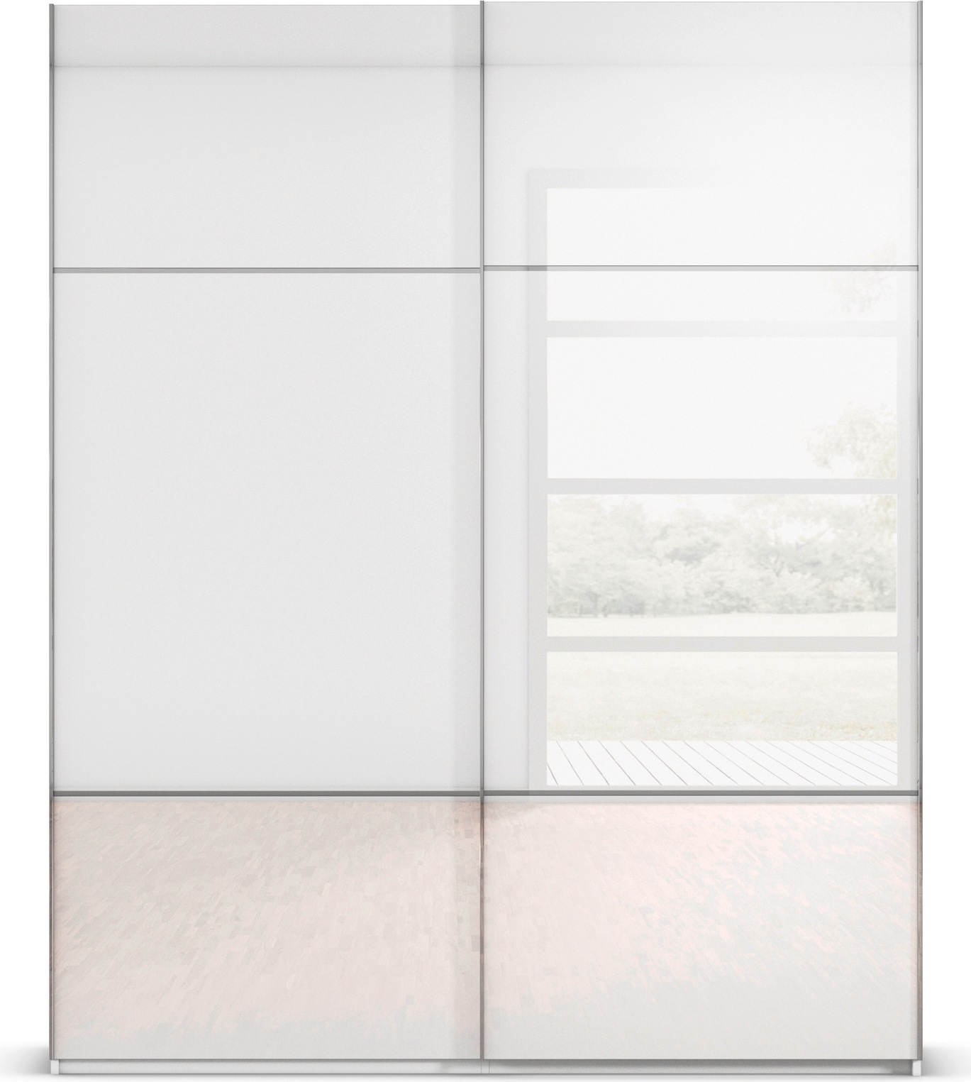 rauch Schwebetürenschrank »Kleiderschrank Schrank Garderobe Schlafzimmerschrank SCALE-TRIO« edle dreigeteilte Front mit 2 Zierleisten Glasfront MADE IN GERMANY