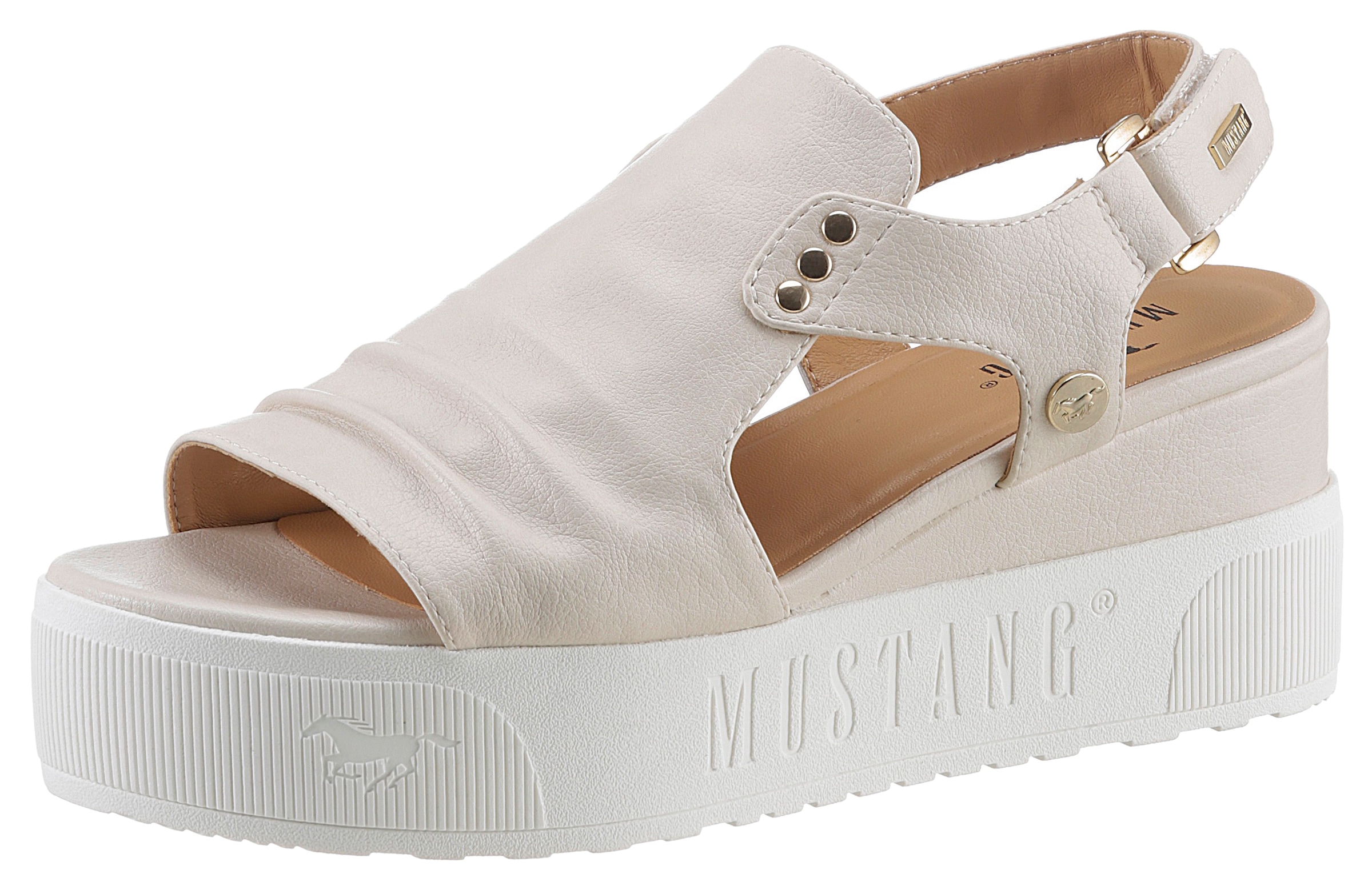 Mustang Shoes Keilsandalette, Sommerschuh, Sandale, Keilabsatz, mit Klettriemchen