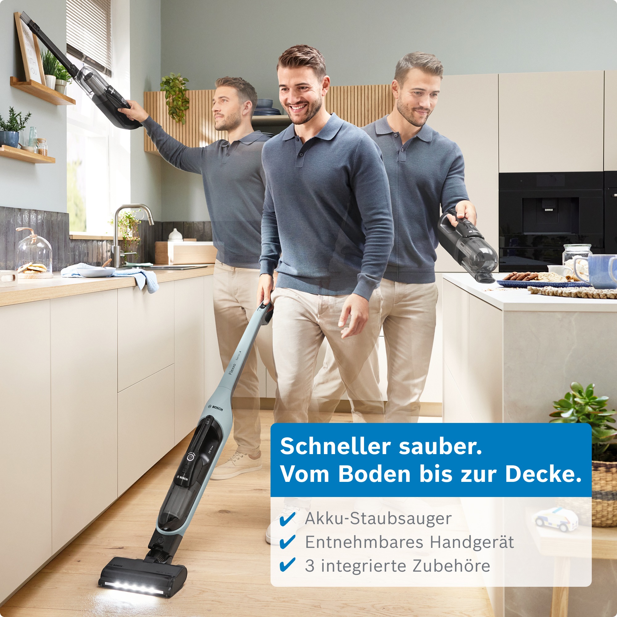 BOSCH Akku-Stielstaubsauger »Flexxo Serie 4 BCH4FM28/BCH4SM28, 2in1 Akku-Staubsauger, freistehend« kabellos, integriertes Zubehör, beutellos, 60 Min. Laufzeit