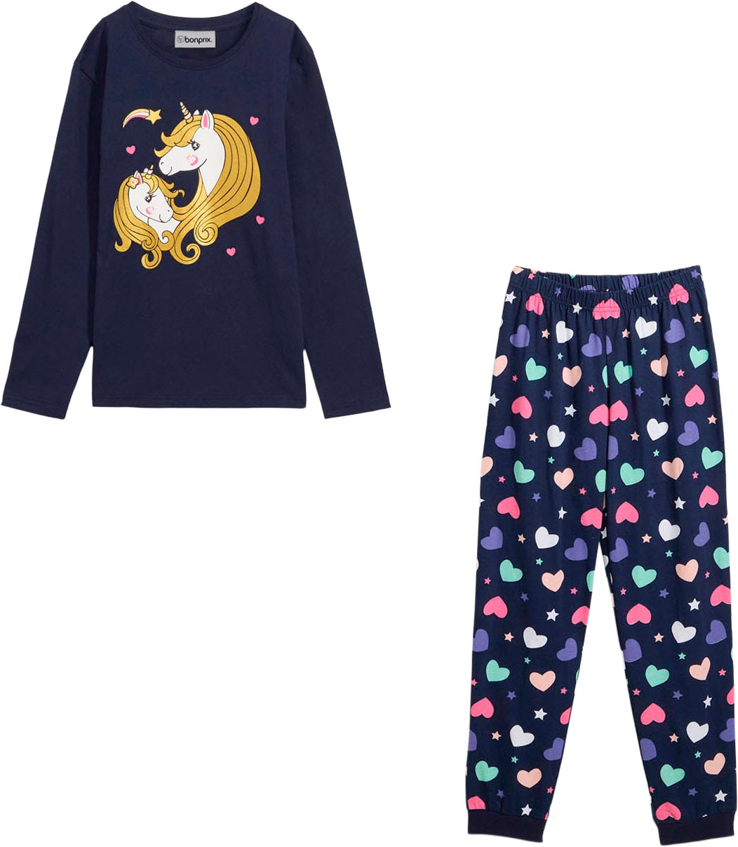bonprix Pyjama Set, 2 bequeme Passform, aus Baumwolle, mit coolem Motiv