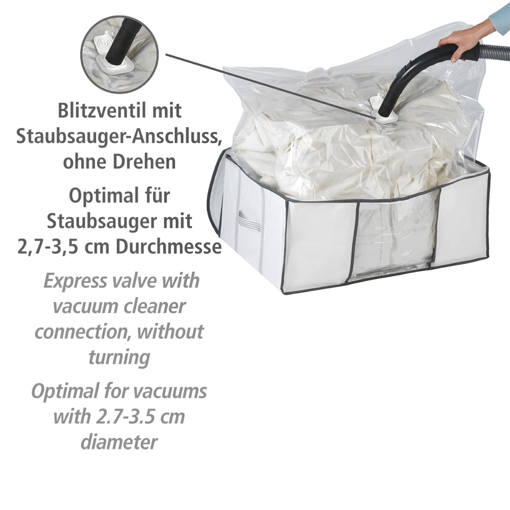 WENKO Unterbettkommode »Vakuum Soft Box L«, integrierte Vakuum-Tasche & Blitzventil, bis zu 75 % Platzersparnis