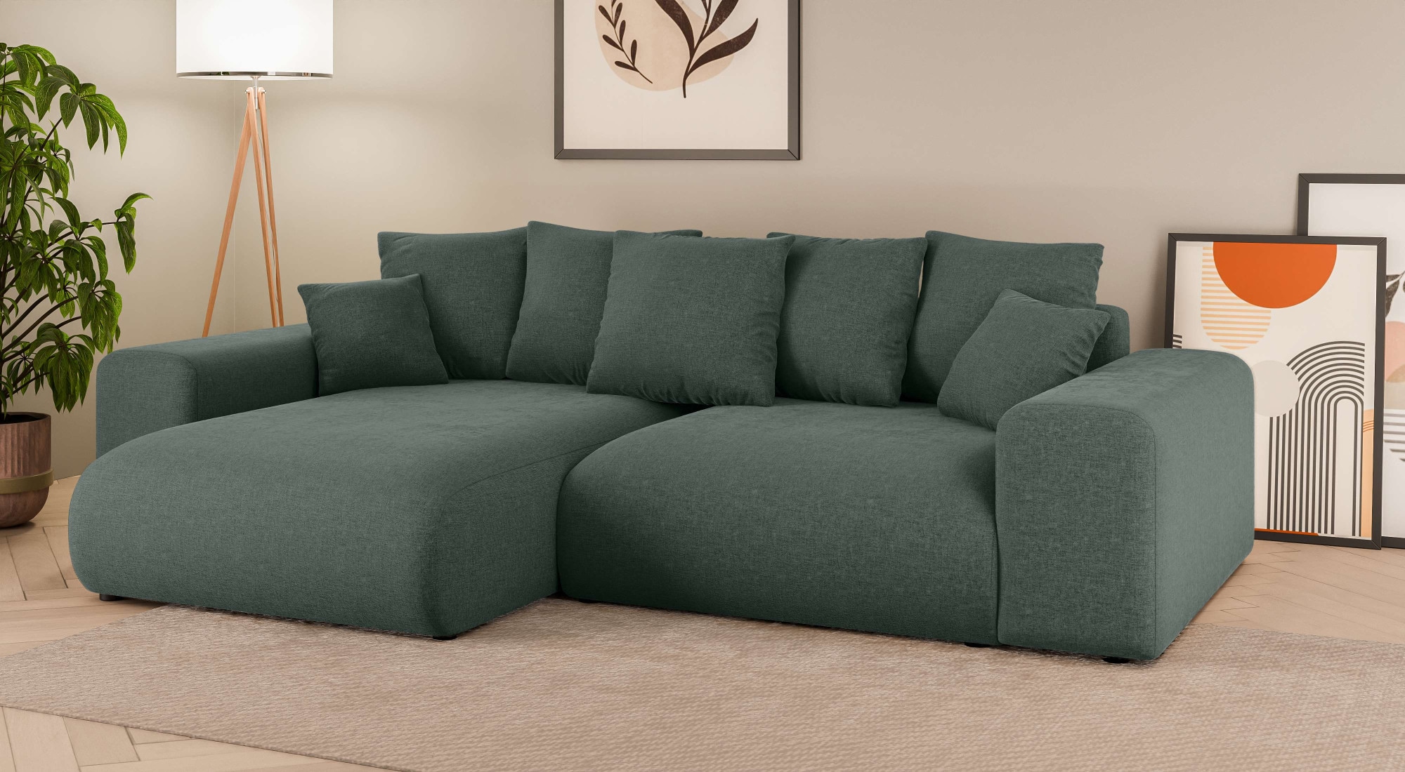 Home affaire Ecksofa »LAKESIDE mit Bettfunktion und Bettkasten, B/T/H 257/166/84 cm«, L-Form, Recamiere beidseitig montierbar, Wellenunterfederung
